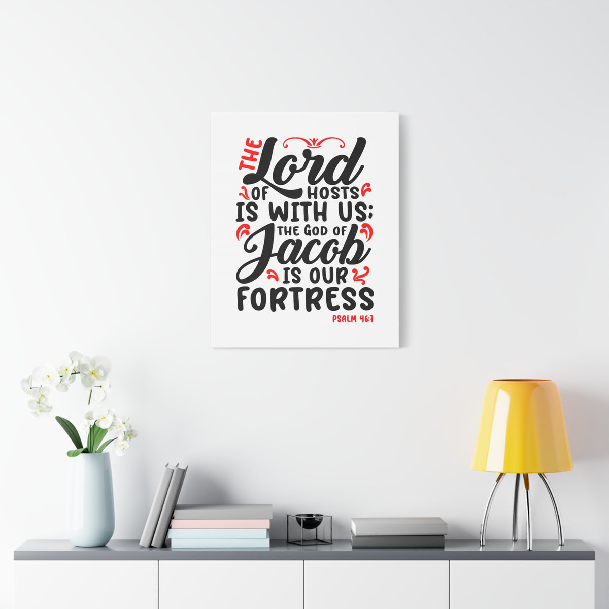 Scripture Canvas The Lord Of Hosts Psalm 46:7 Christian Wall Art Bible Verse Print Ready to Hang-Express Your Love Gifts