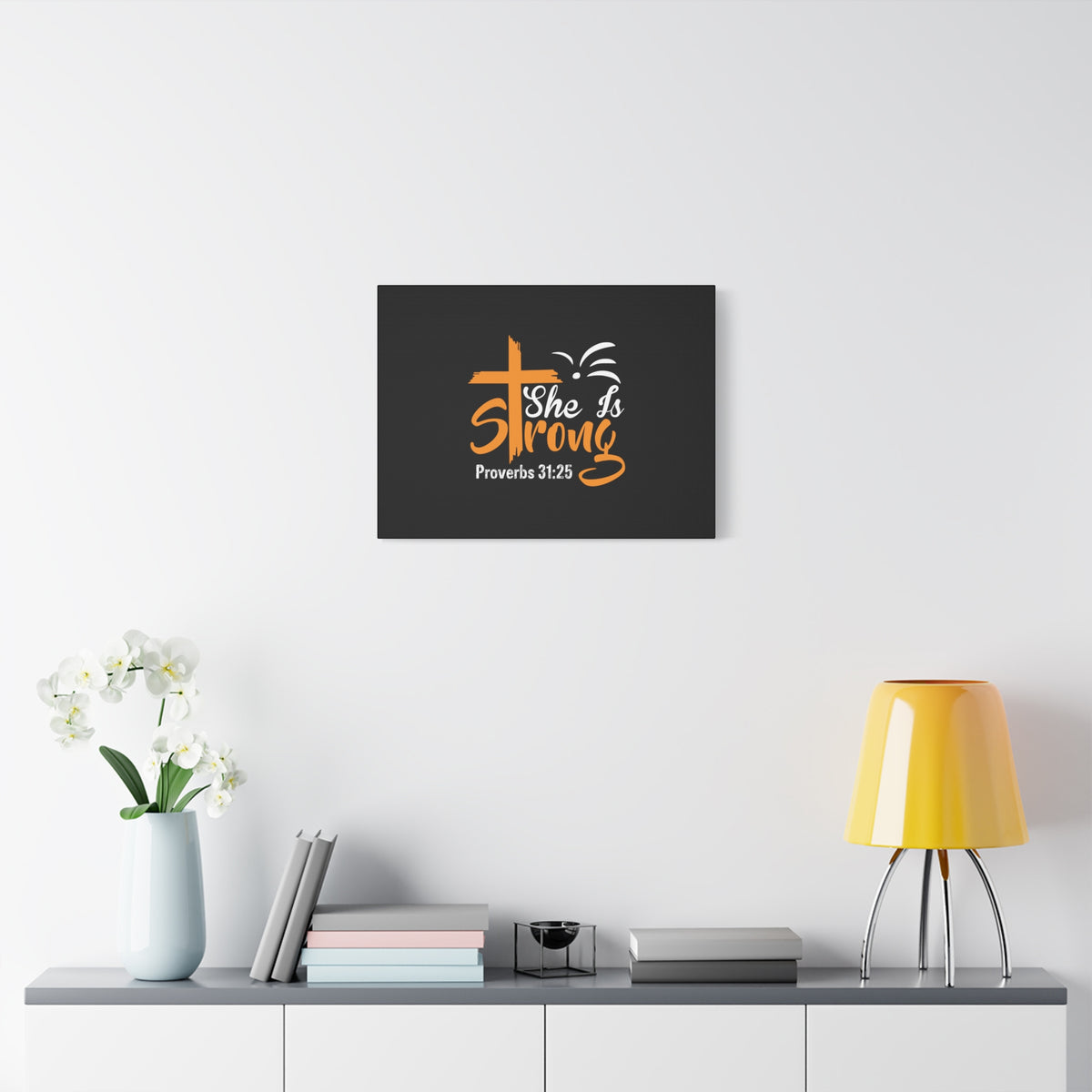 Scripture Canvas She Is Strong Orange Proverbs 31:25 Christian Wall Art Bible Verse Print Ready to Hang-Express Your Love Gifts