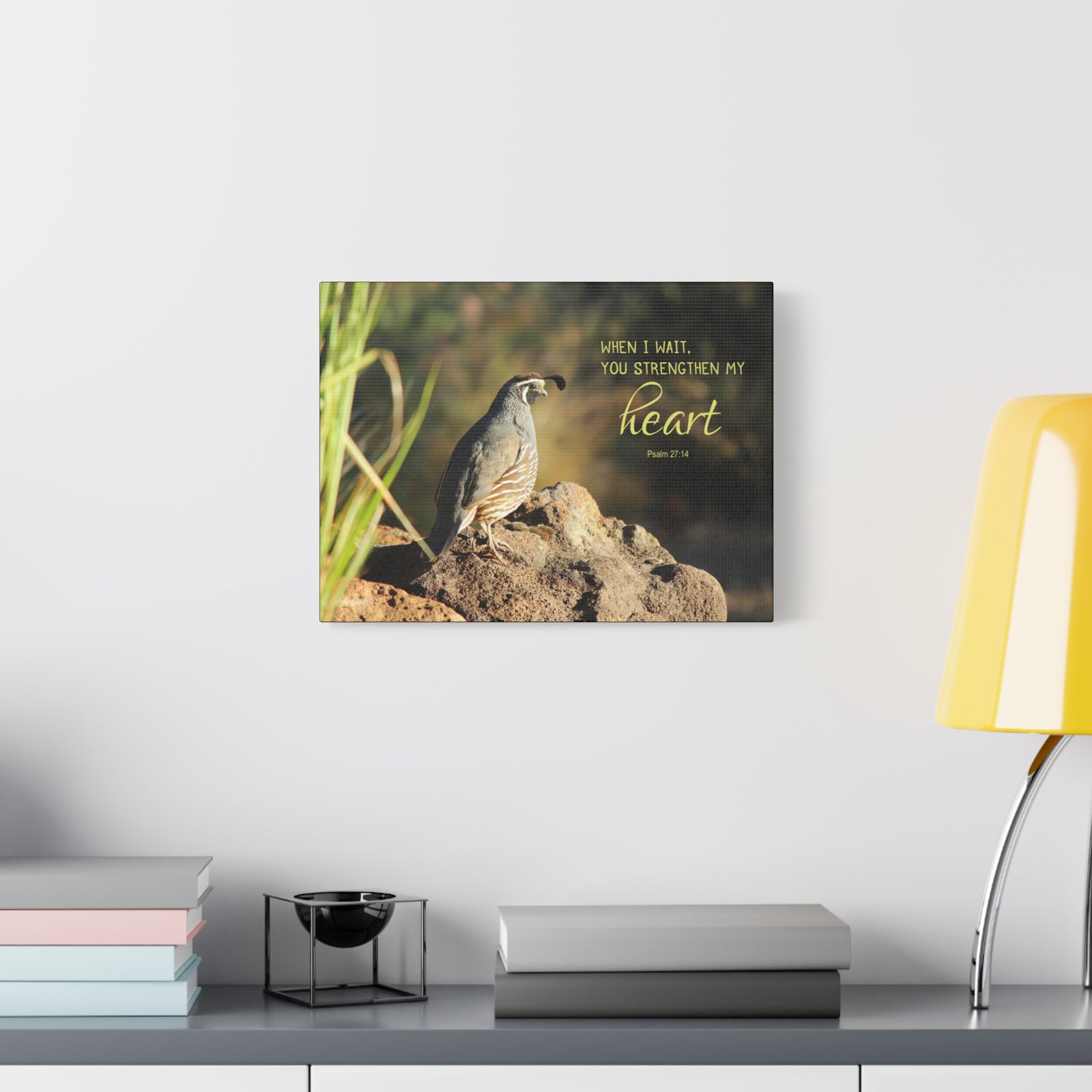Scripture Canvas Strengthen My Heart Psalm 27:14 Christian Wall Art Bible Verse Print Ready to Hang-Express Your Love Gifts