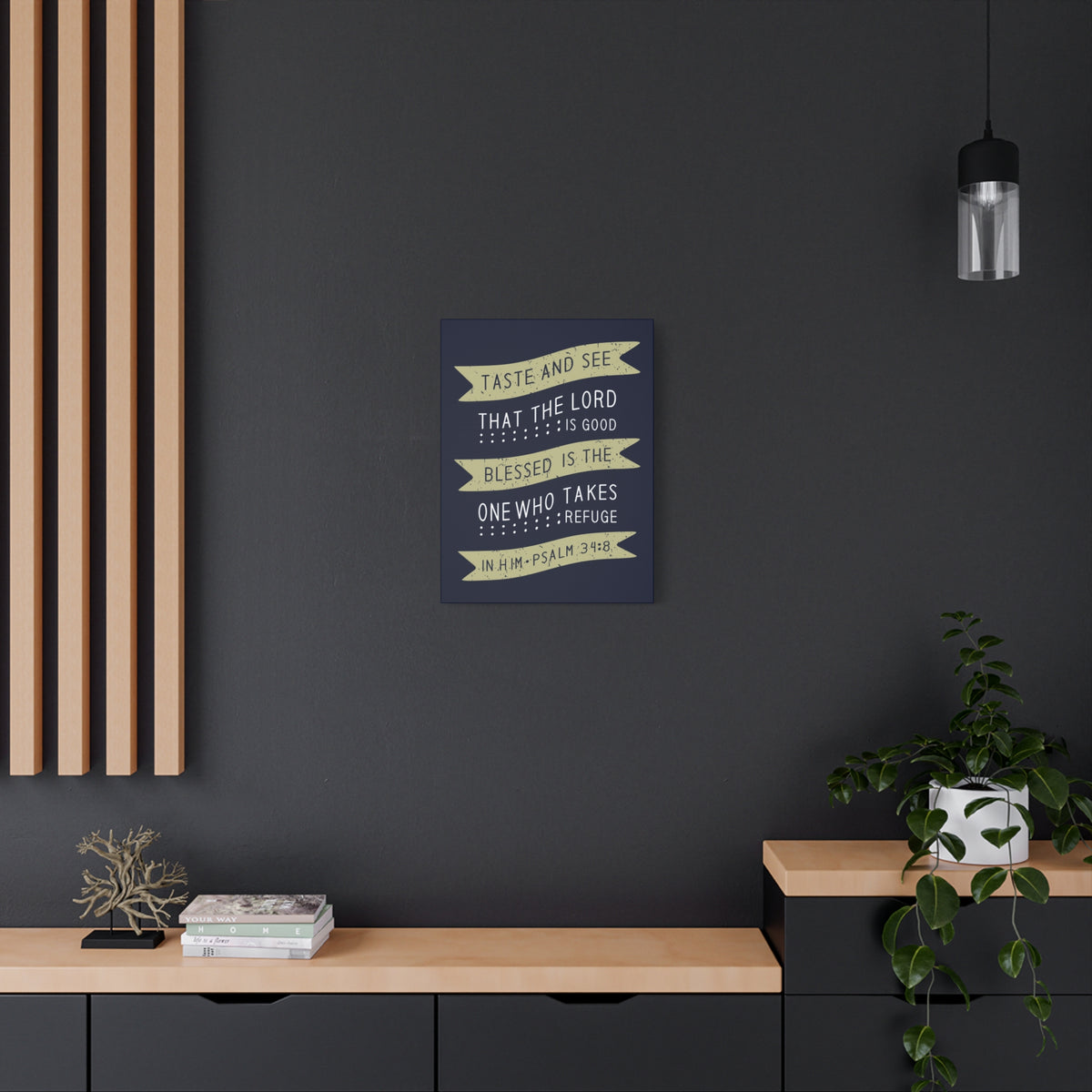 Scripture Canvas Blessed Psalm 34:8 Christian Wall Art Bible Verse Print Ready to Hang-Express Your Love Gifts