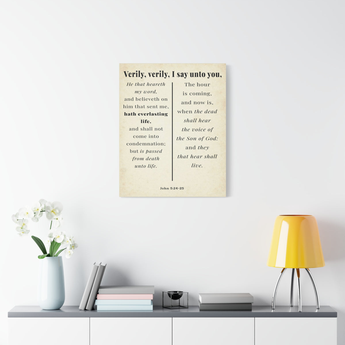 Scripture Walls John 5:24-25 Regeneration and Eternal Life Bible Verse Canvas Christian Wall Art Ready to Hang Unframed-Express Your Love Gifts