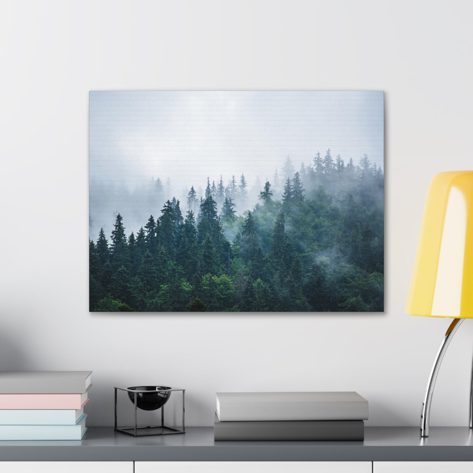 Misty Dark Mountain Forest Nature Wilderness Photography Canvas Wall Art for Home Decor Ready-to-Hang-Express Your Love Gifts