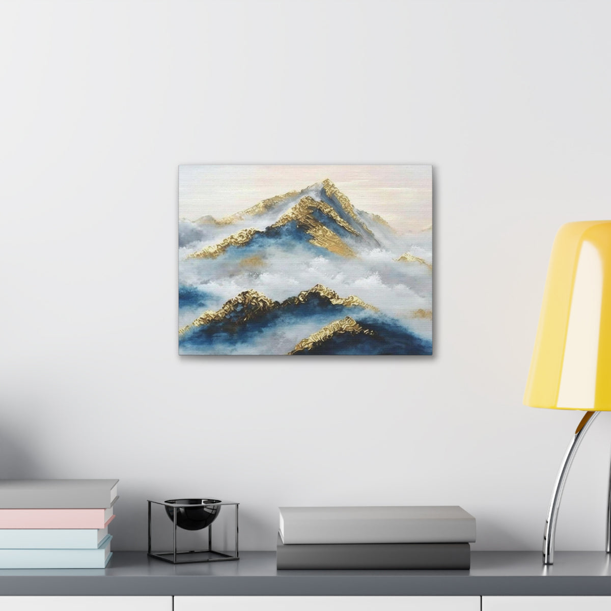 Large Mountain With Clouds Gold and Blue Landscape Painting Canvas Wall Art for Home Decor Ready-to-Hang-Express Your Love Gifts