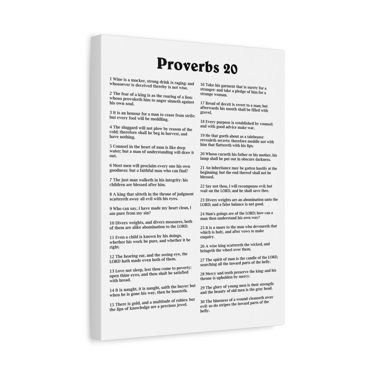 Scripture Walls Proverbs Chapter 20 White Bible Canvas Christian Wall Art Ready to Hang Unframed-Express Your Love Gifts