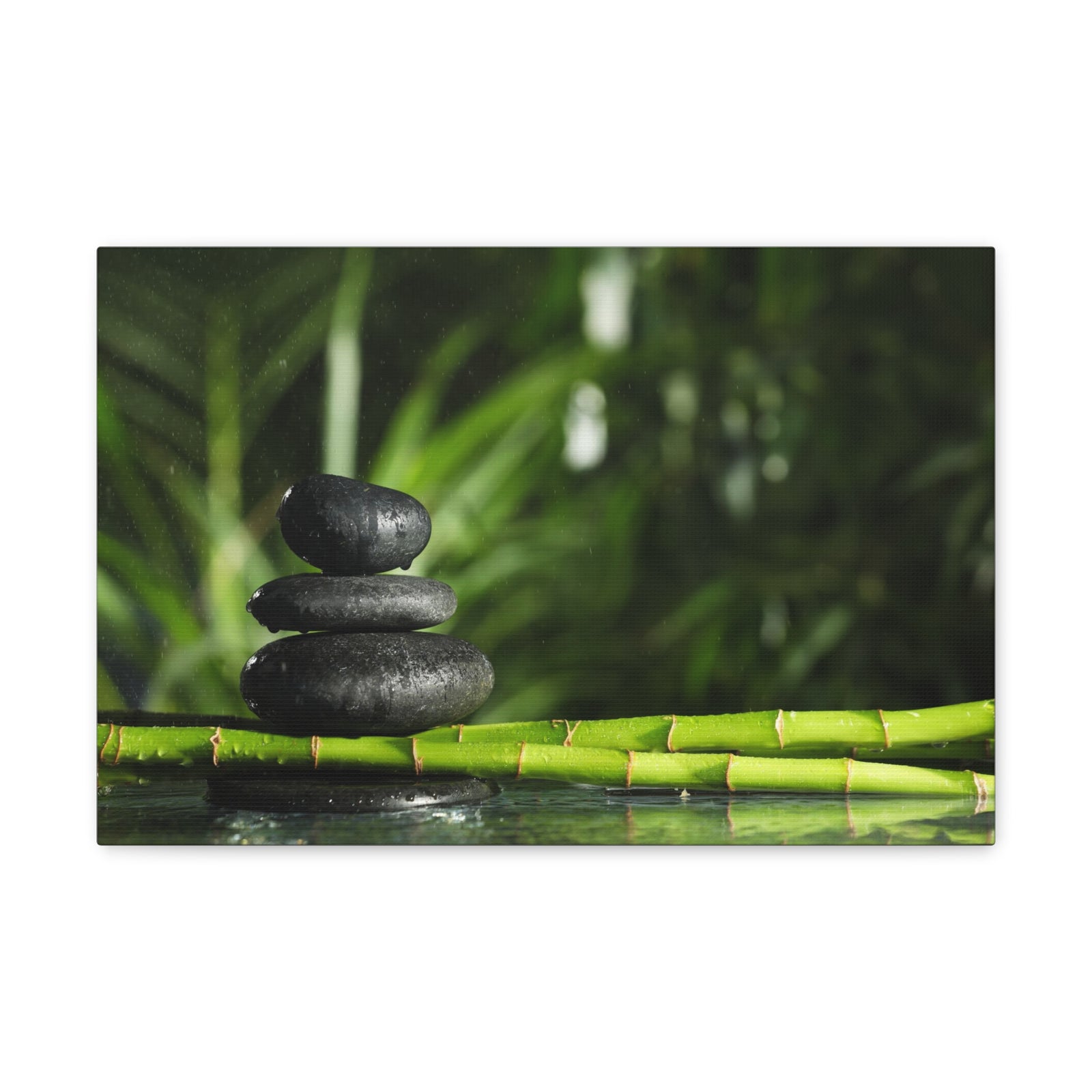 Stacked Stones on Bamboo Forest Floral Nature Photography Canvas Wall Art for Home Decor Ready-to-Hang-Express Your Love Gifts