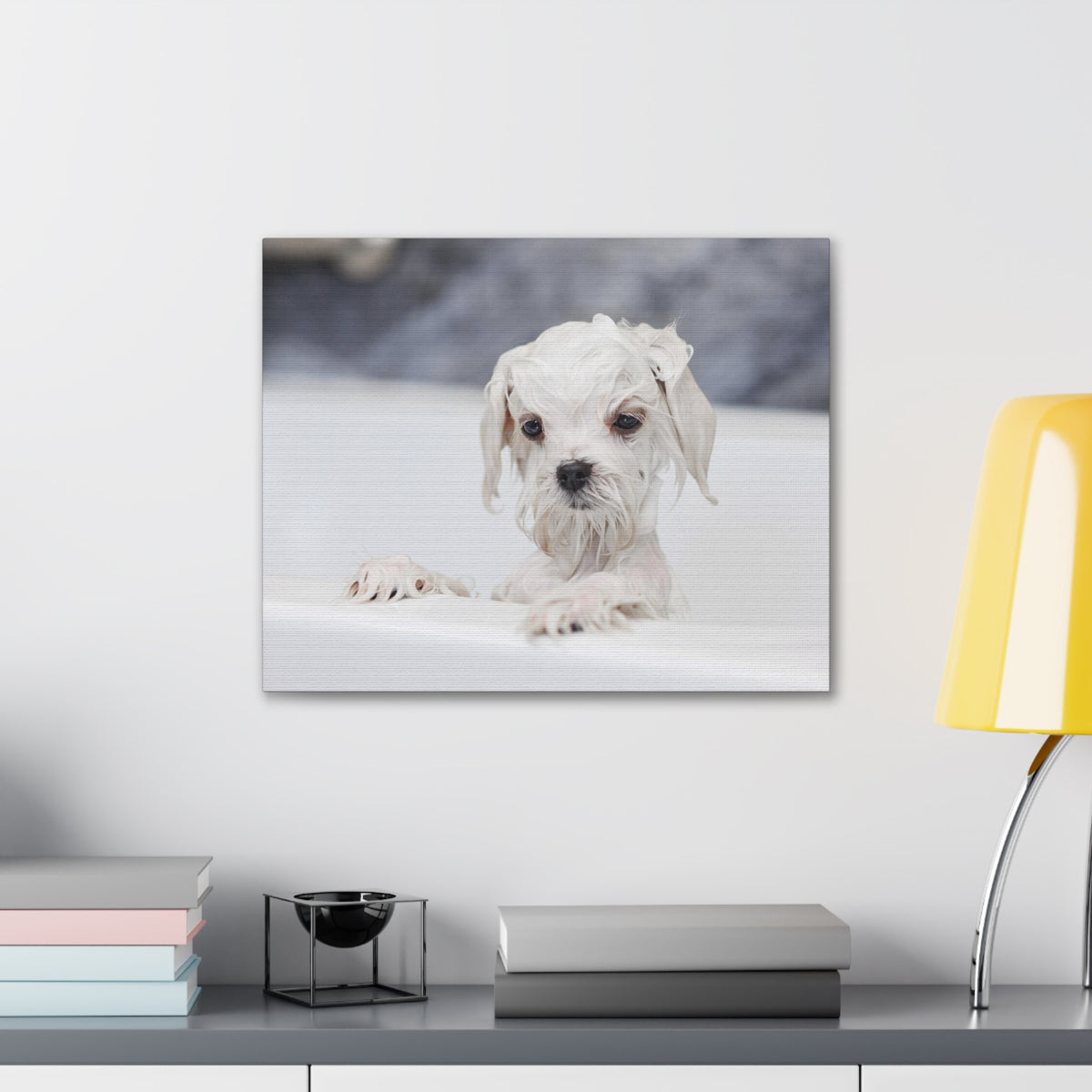 Cute White Maltese Bath Canvas Wall Art for Home Decor Ready-to-Hang-Express Your Love Gifts