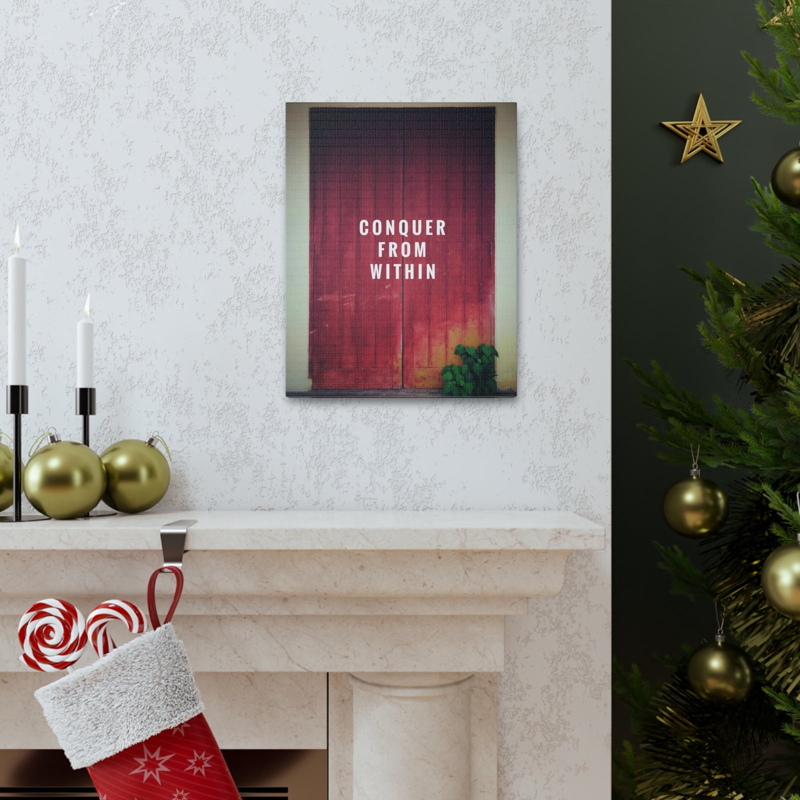 Inspirational Quote Canvas Conquer From Within Motivational Print Ready to Hang Artwork-Express Your Love Gifts