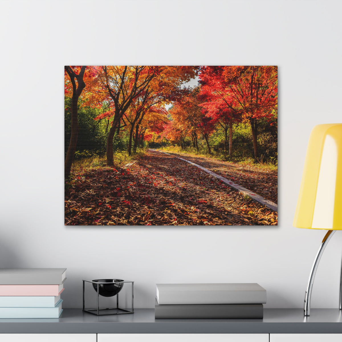 Orange Tree Path Autumn Park Nature Wilderness Photography Canvas Wall Art for Home Decor Ready-to-Hang-Express Your Love Gifts