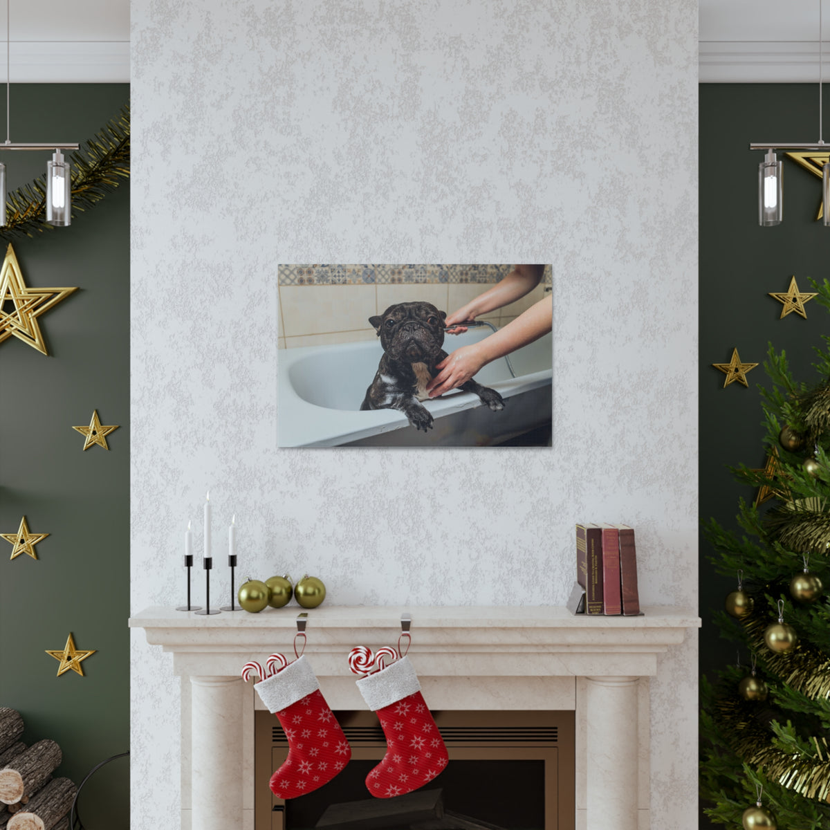 Cute French Bulldog Bath Canvas Wall Art for Home Decor Ready-to-Hang-Express Your Love Gifts