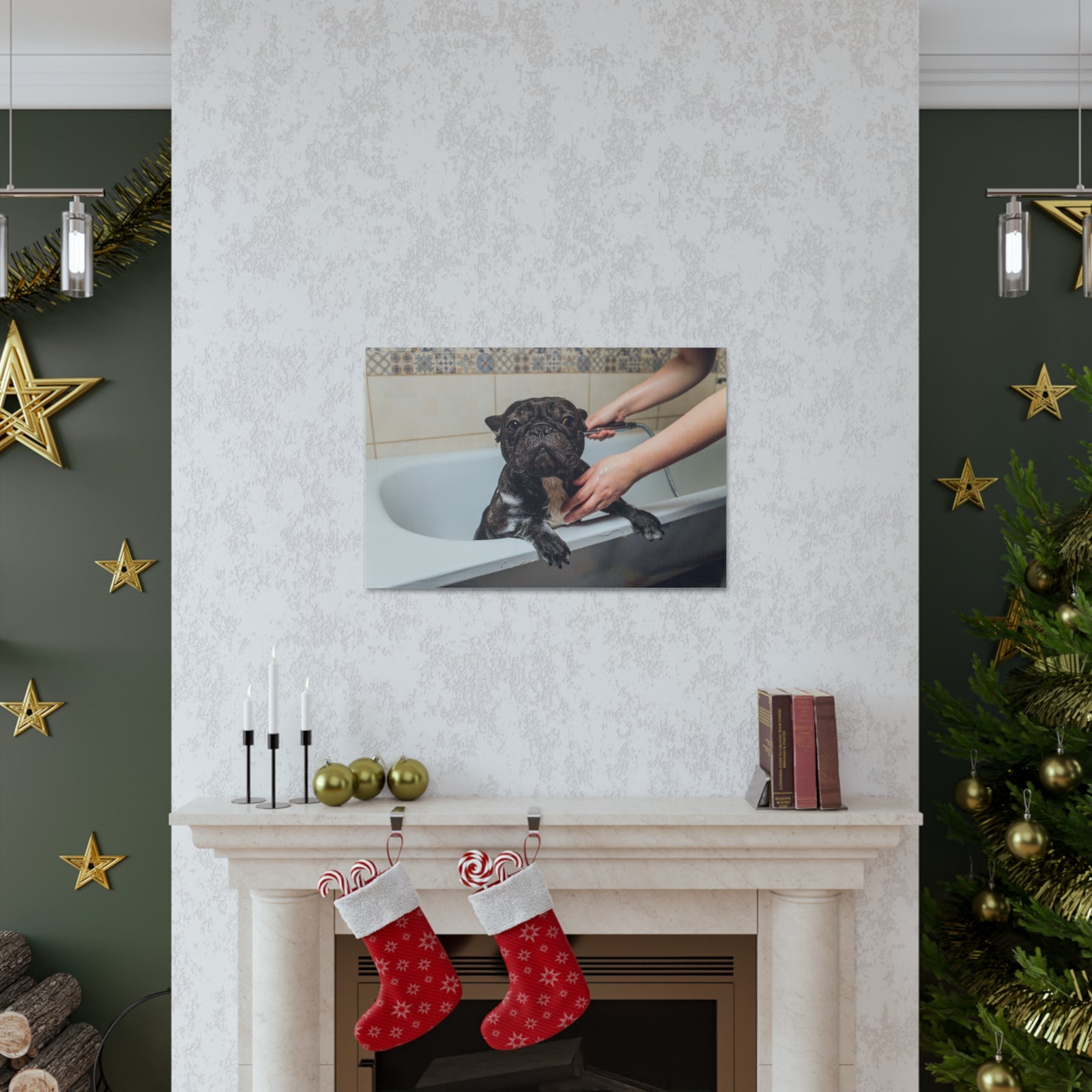 Cute French Bulldog Bath Canvas Wall Art for Home Decor Ready-to-Hang-Express Your Love Gifts