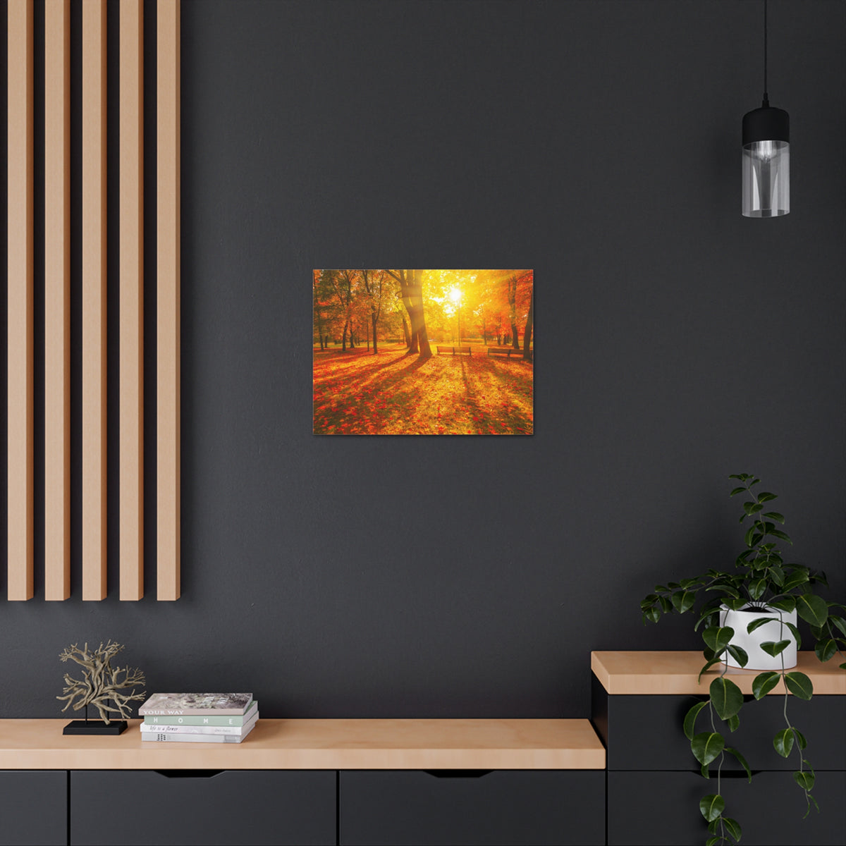 Sunrise Autumn Park Nature Wilderness Photography Canvas Wall Art for Home Decor Ready-to-Hang-Express Your Love Gifts