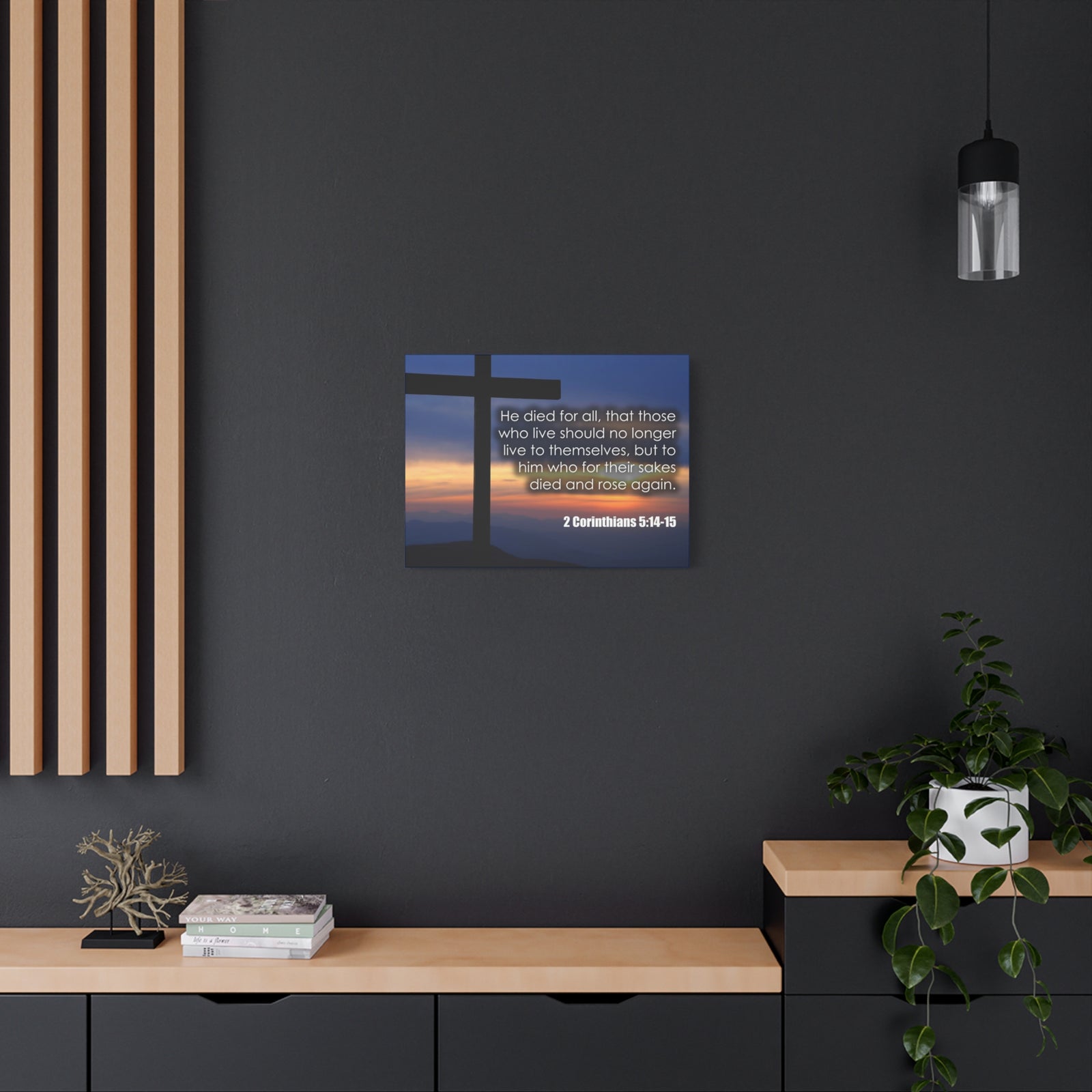 Bible Verse Canvas He Died For All 2 Corinthians 5:14-15 Christian Home Décor Wall Art Scripture Ready to Hang Faith Print-Express Your Love Gifts