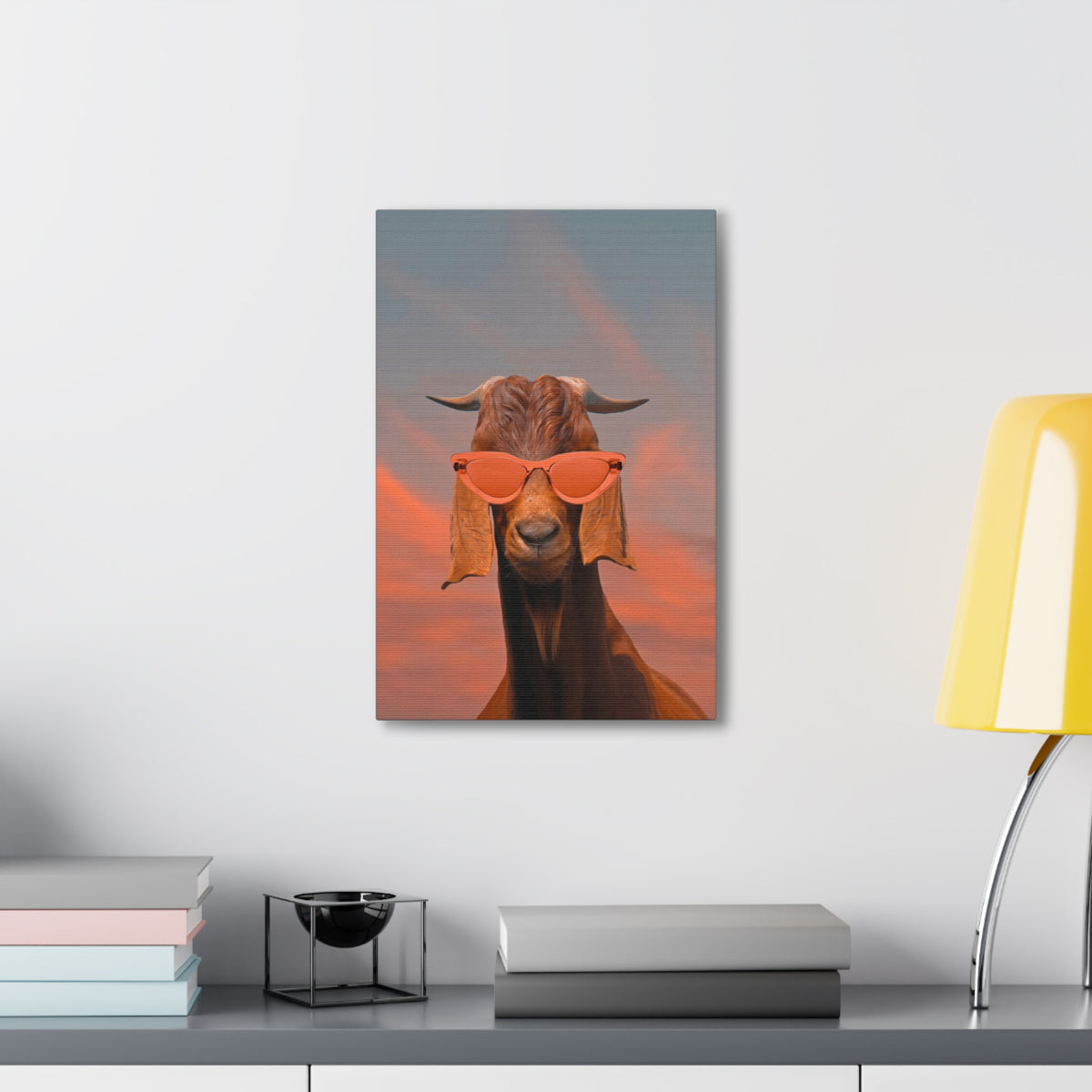 Damascus Shami Goat With Glasses Oil Painting Canvas Wall Art for Home Decor Ready-to-Hang-Express Your Love Gifts
