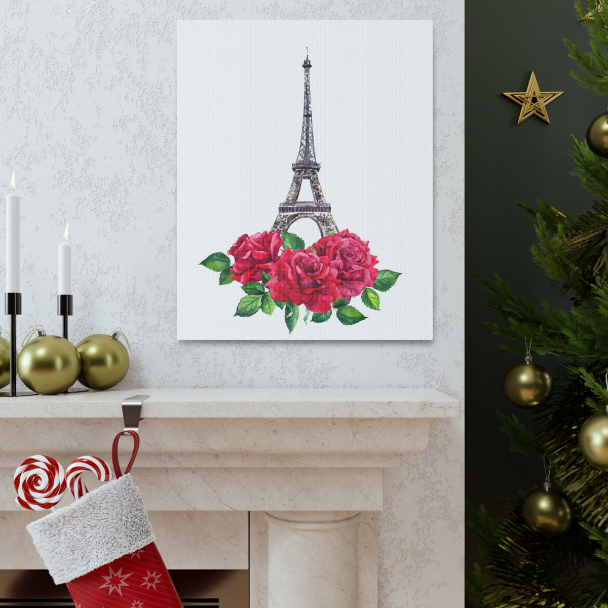 Eiffel Tower Red Rose Paris Illustration France Canvas Artwork High-Quality Breathtaking French City for Home Decor Ready to Hang-Express Your Love Gifts