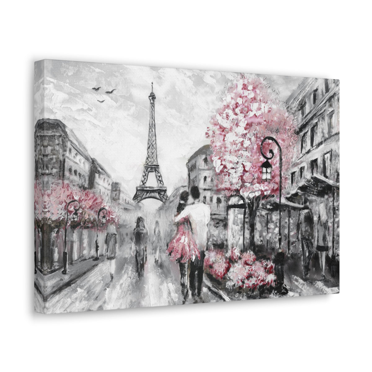 Couple Hug Pink Paris France Canvas Artwork High-Quality Breathtaking French City for Home Decor Ready to Hang-Express Your Love Gifts