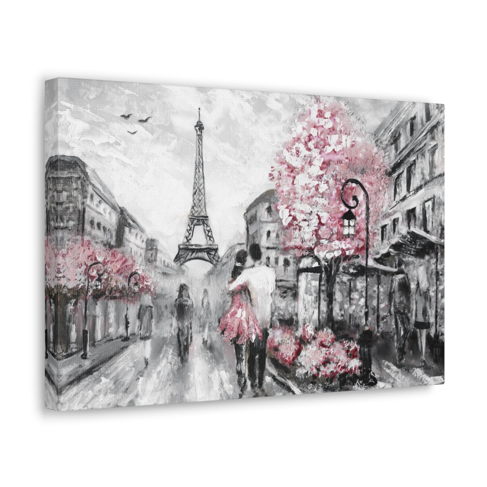 Couple Hug Pink Paris France Canvas Artwork High-Quality Breathtaking French City for Home Decor Ready to Hang-Express Your Love Gifts