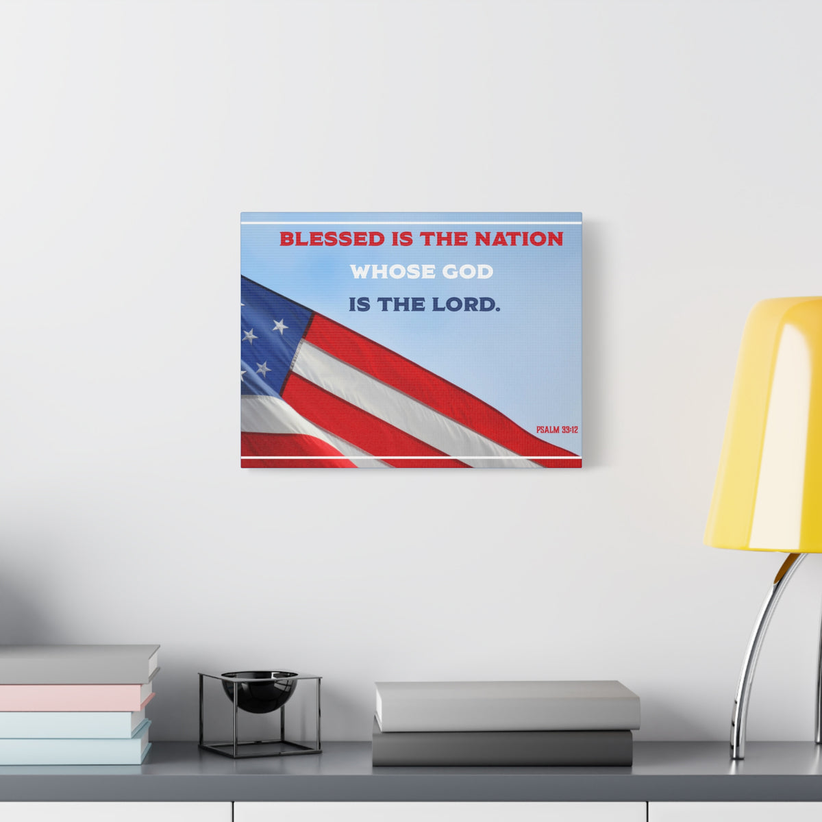 Scripture Canvas Blessed Is The Nation Psalm 33:12 Christian Wall Art Bible Verse Print Ready to Hang-Express Your Love Gifts