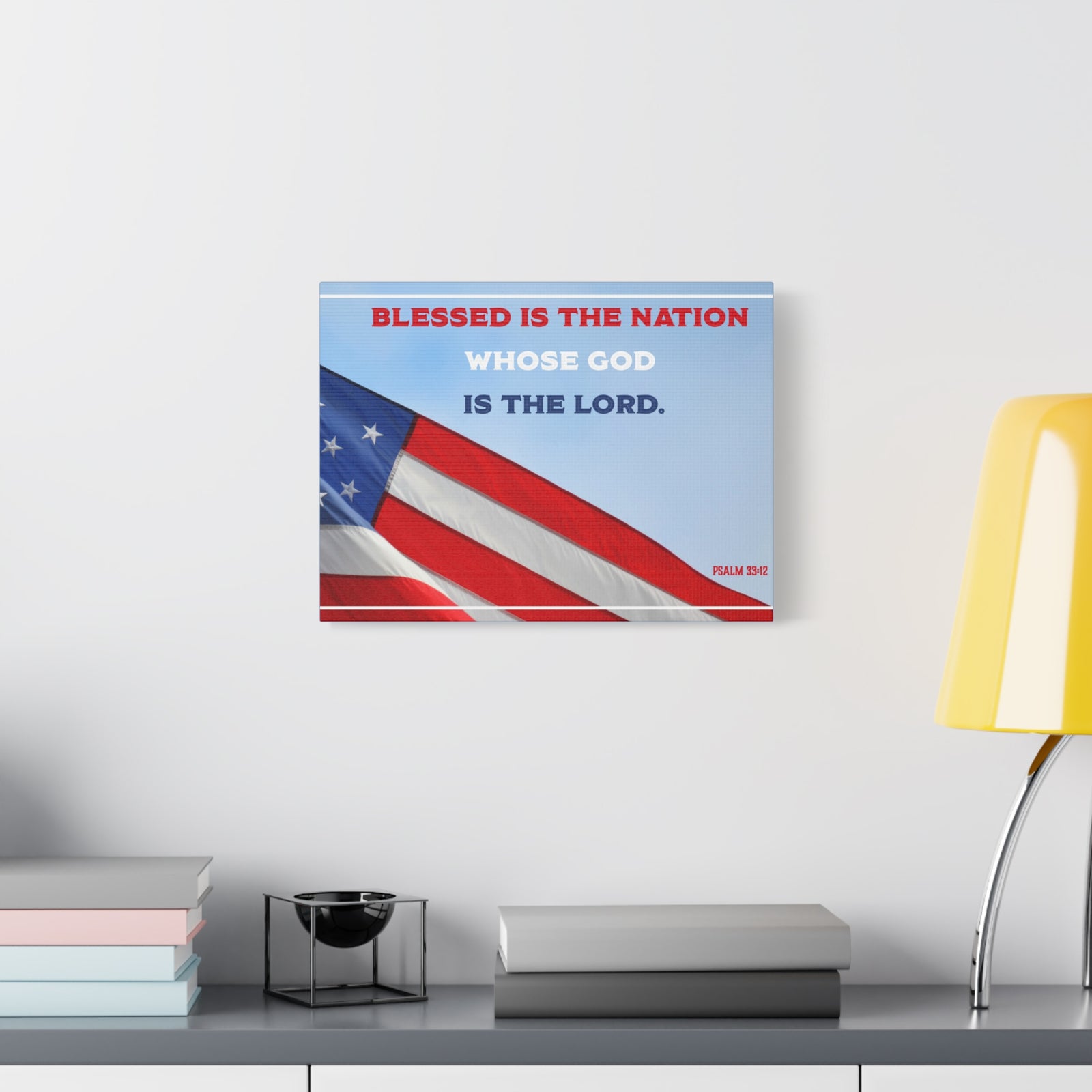 Scripture Canvas Blessed Is The Nation Psalm 33:12 Christian Wall Art Bible Verse Print Ready to Hang-Express Your Love Gifts