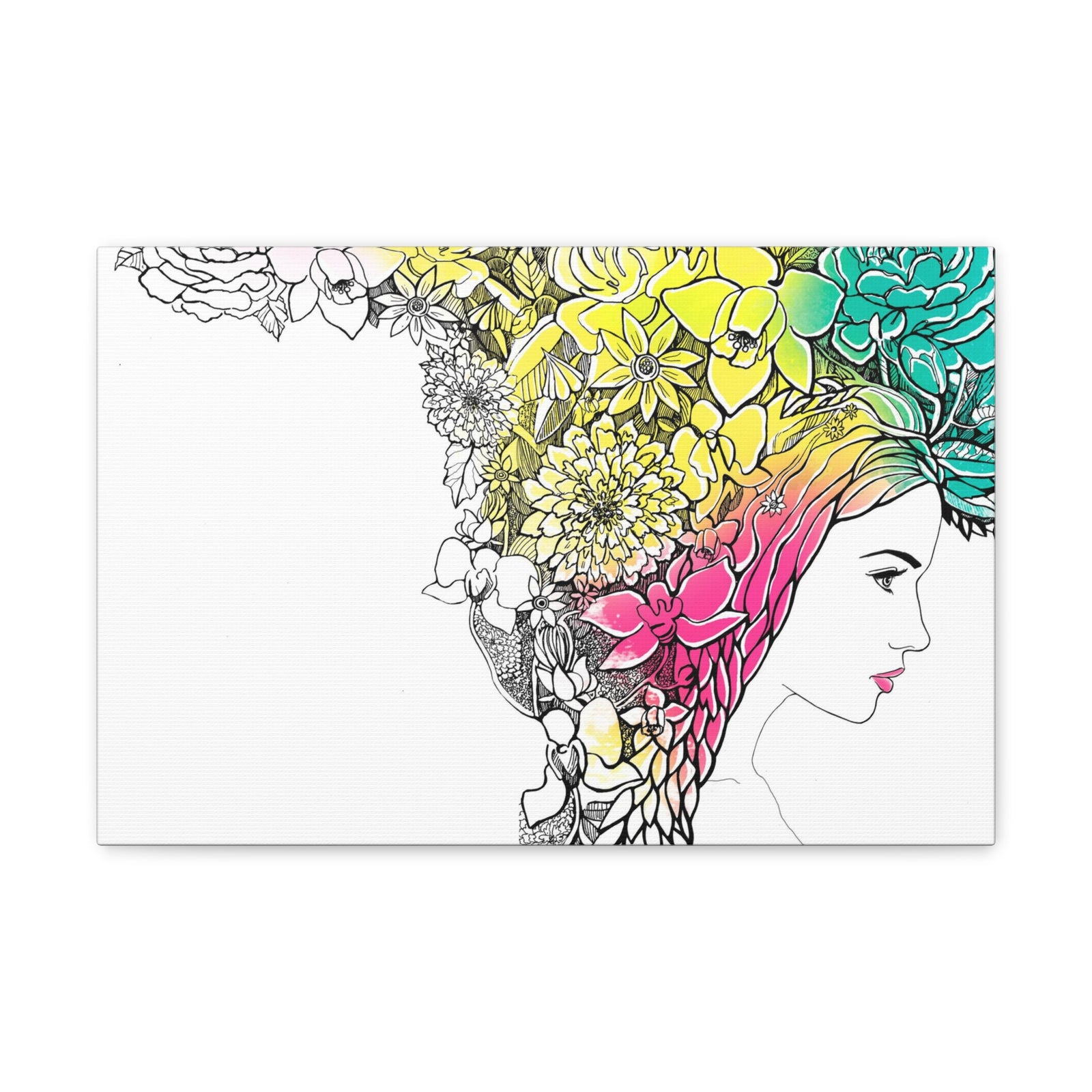 Young Girl With Hair Made Of Flowers And Leaves Flower Canvas Wall Art for Home Decor Ready-to-Hang-Express Your Love Gifts