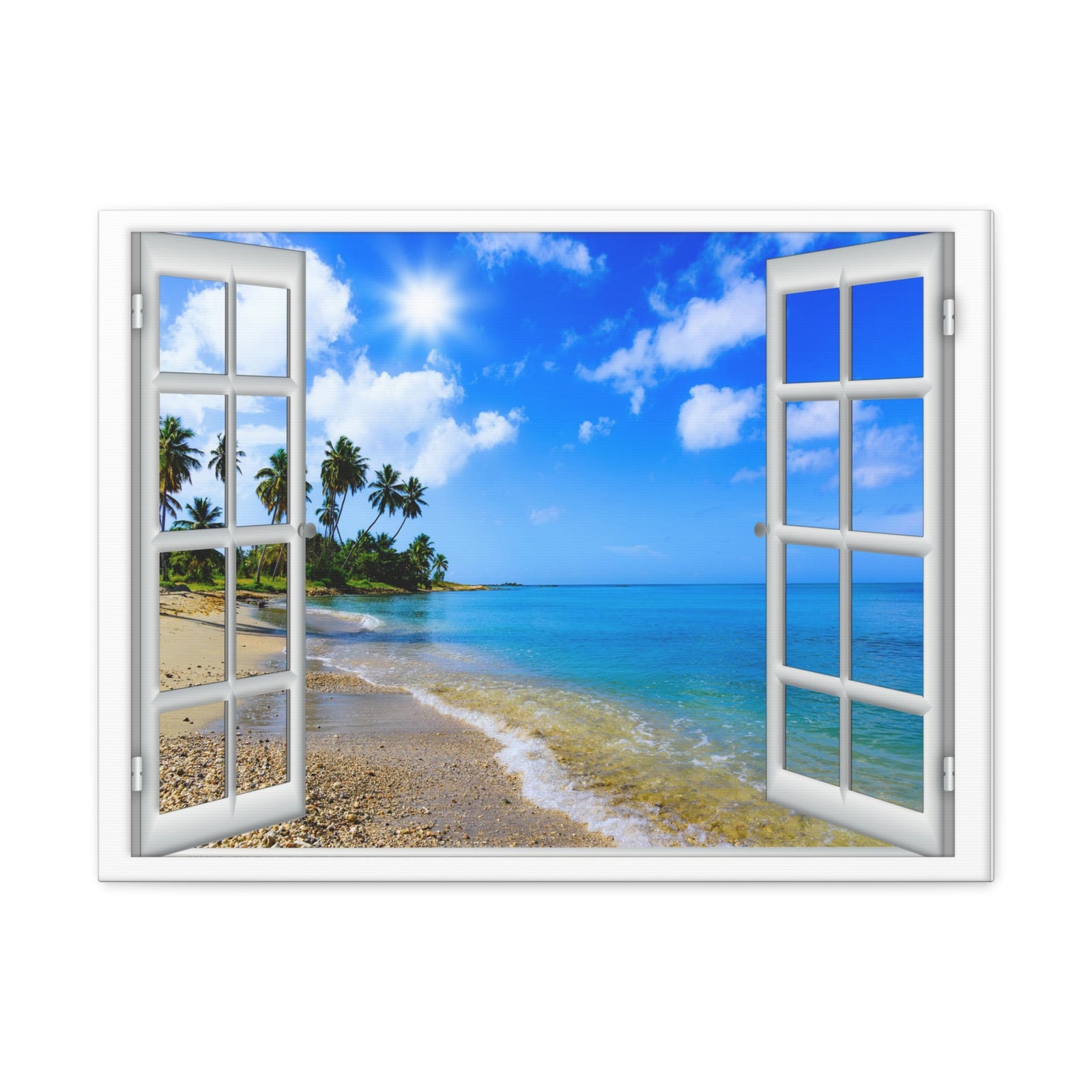 Canvas Print Wall Art Window Beach Wave View Nature Photography Realism Scenic Landscape Colorful Multicolor for Home Decor Ready to Hang-Express Your Love Gifts