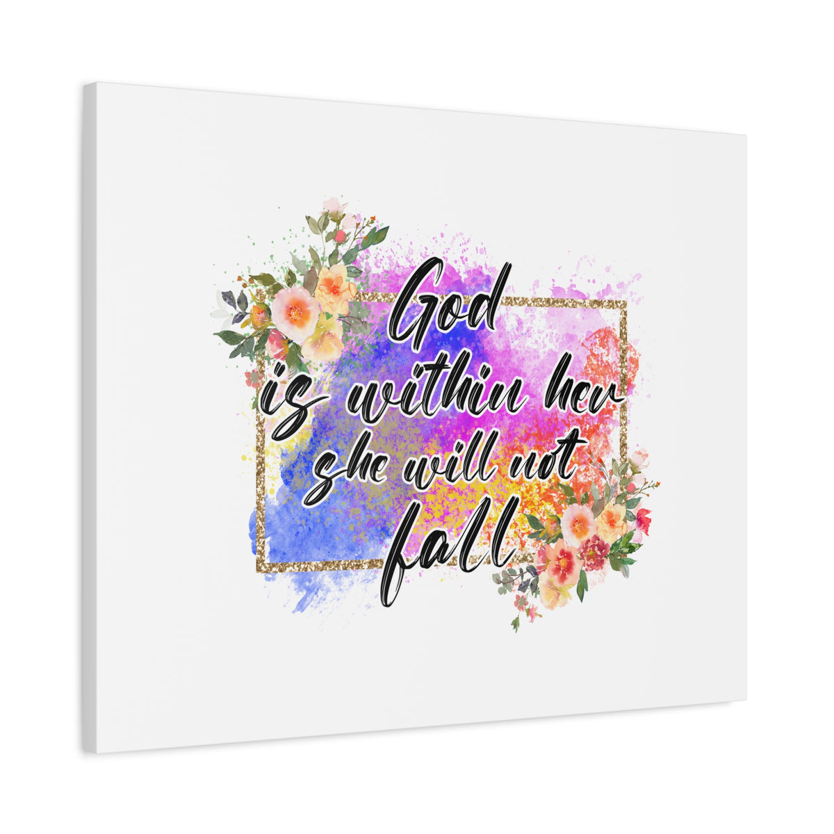 Scripture Canvas God Is Within Psalms 46:5 Flowers Christian Wall Art Bible Verse Print Ready to Hang-Express Your Love Gifts