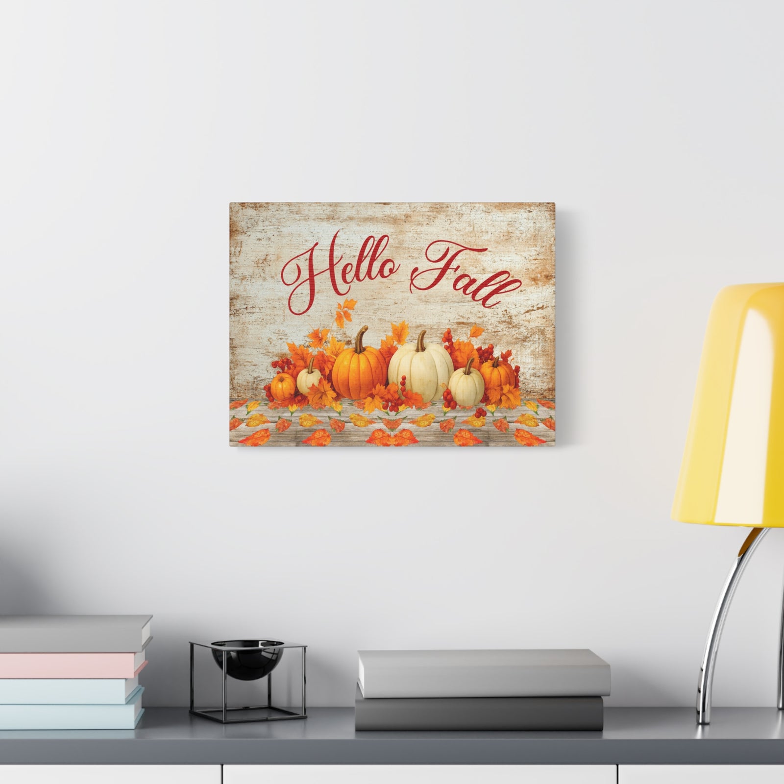 Hello Fall Pumpkin Canvas Wall Art – Rustic Autumn Farmhouse Decor-Express Your Love Gifts