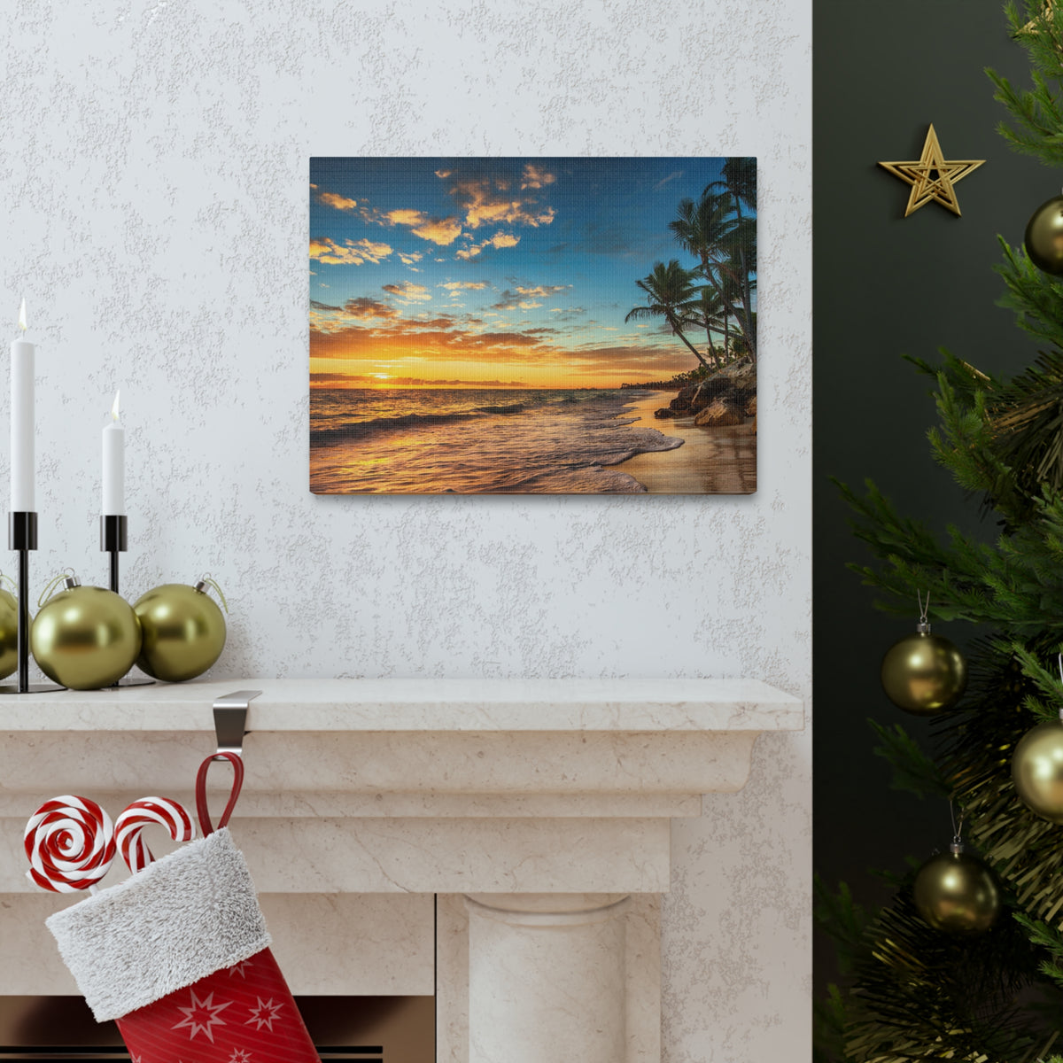 Tropical Island Beach Sunrise Ocean Canvas Wall Art for Home Decor Ready-to-Hang-Express Your Love Gifts