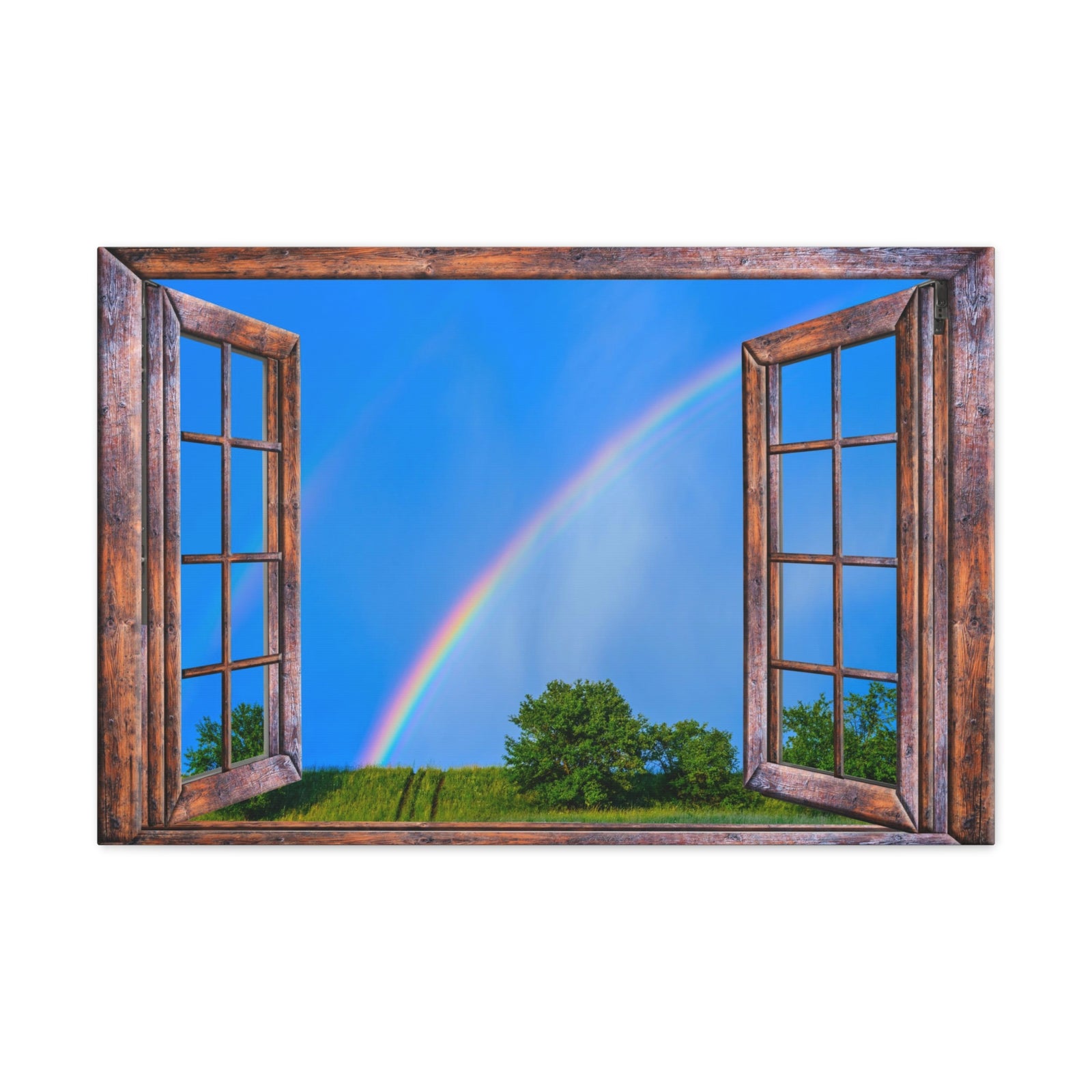 Canvas Print Wall Art Window Rainbow Tree View Nature Photography Realism Scenic Landscape Colorful Multicolor for Home Decor Ready to Hang-Express Your Love Gifts