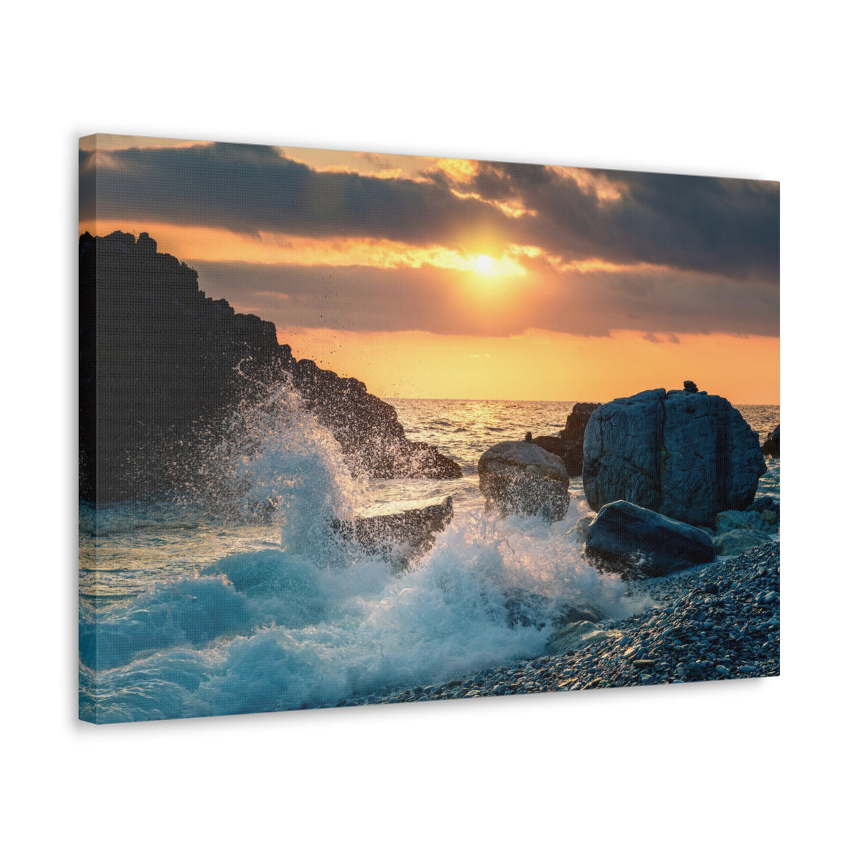 Sea Ocean Wave Hit Rock Beach Sunset Seascape Ocean Canvas Wall Art for Home Decor Ready-to-Hang-Express Your Love Gifts