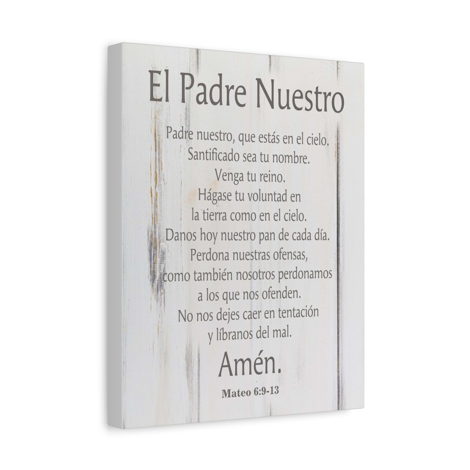 Scripture Canvas Lords Prayer Spanish El Padre Nuestro White Wood Christian Wall Art Print Ready to Hang