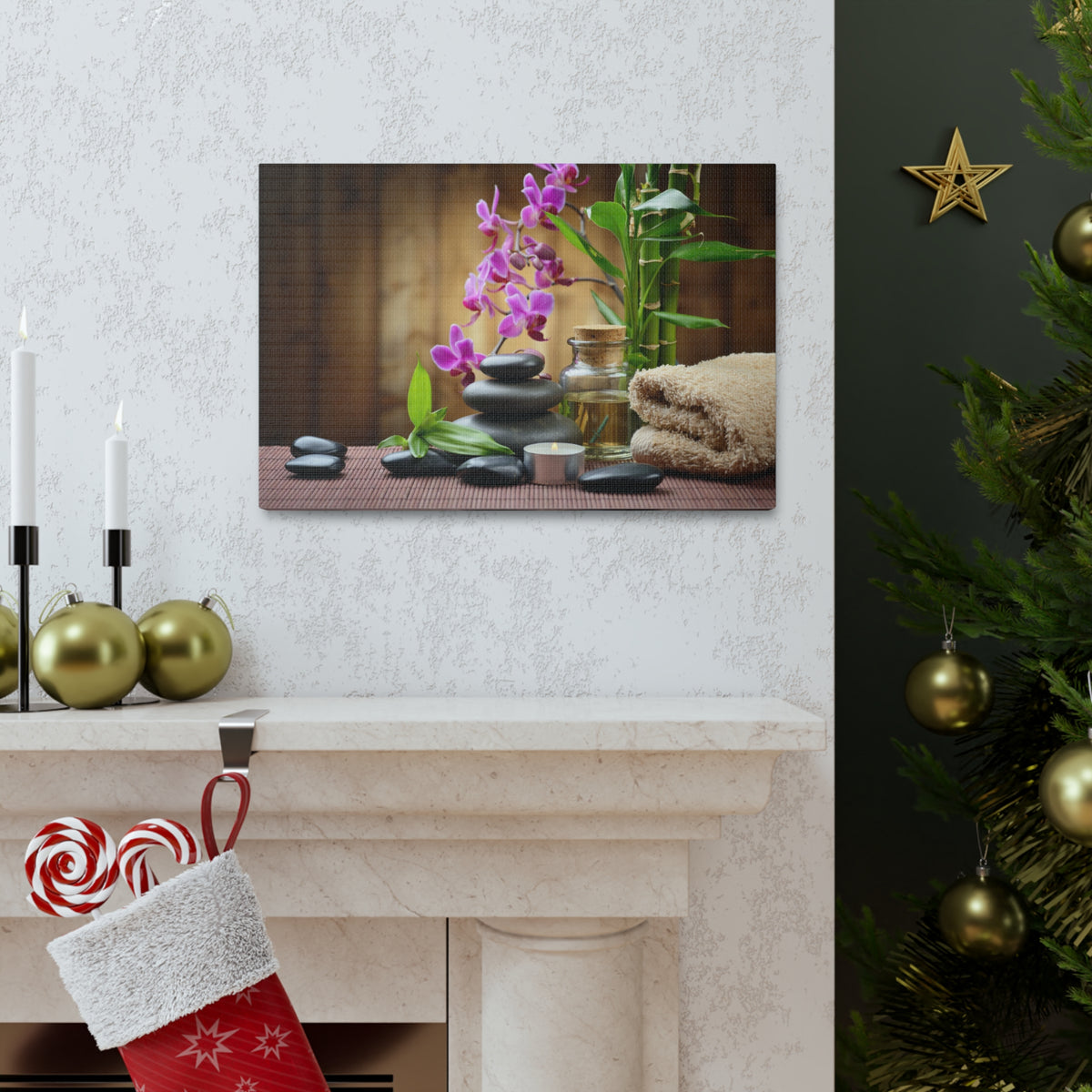 Stones on the Wood Forest Floral Nature Photography Canvas Wall Art for Home Decor Ready-to-Hang-Express Your Love Gifts