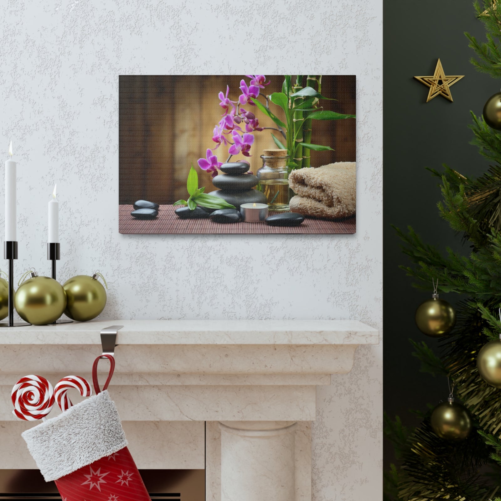 Stones on the Wood Forest Floral Nature Photography Canvas Wall Art for Home Decor Ready-to-Hang-Express Your Love Gifts