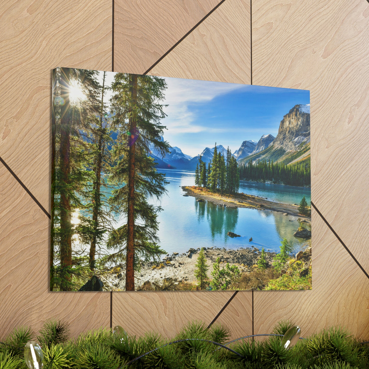 Mountain Lake Island Nature Wilderness Photography Canvas Wall Art for Home Decor Ready-to-Hang-Express Your Love Gifts
