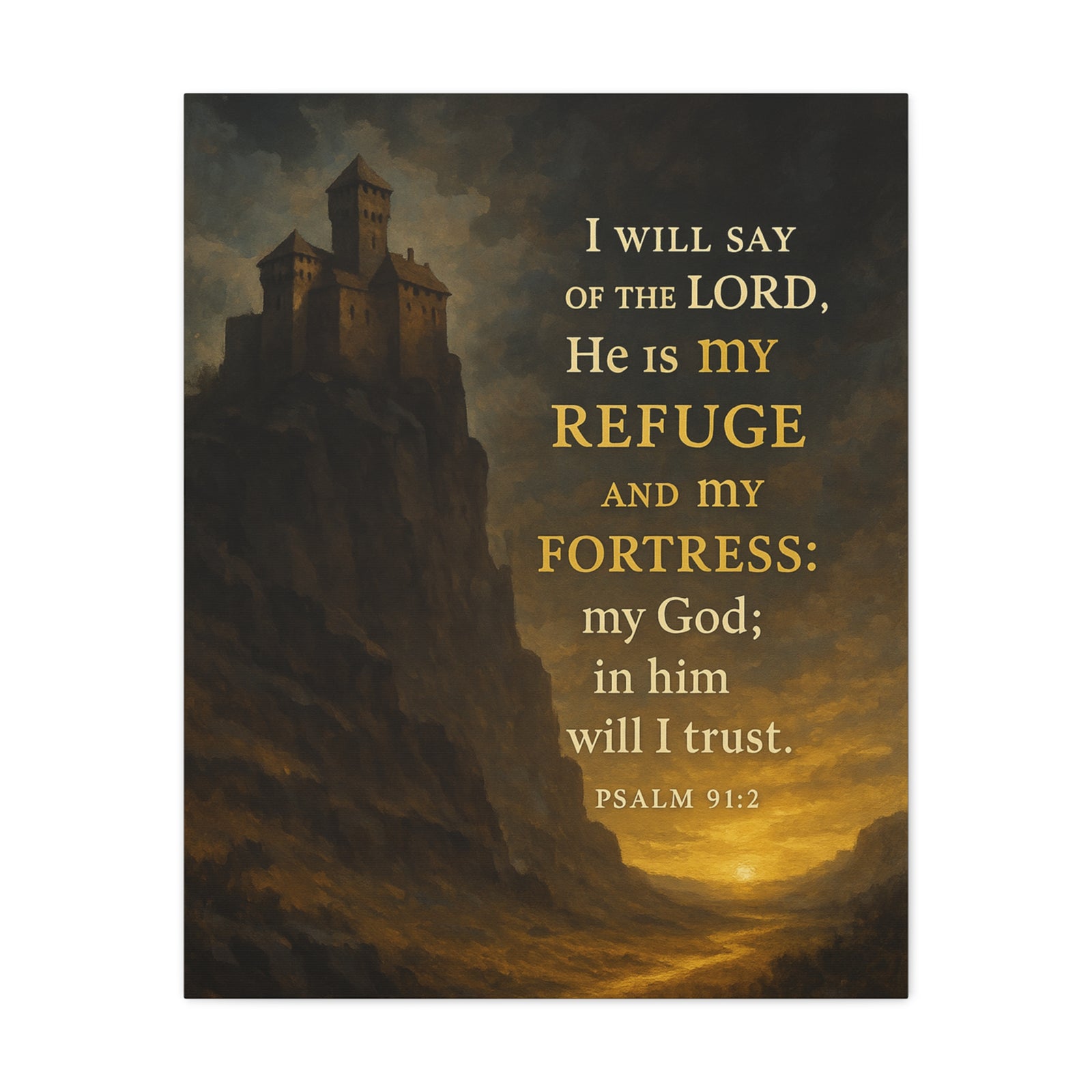 Bible Verse Canvas Psalm 91:2 Christian Home Décor Wall Art Scripture Ready to Hang Faith Print-Express Your Love Gifts
