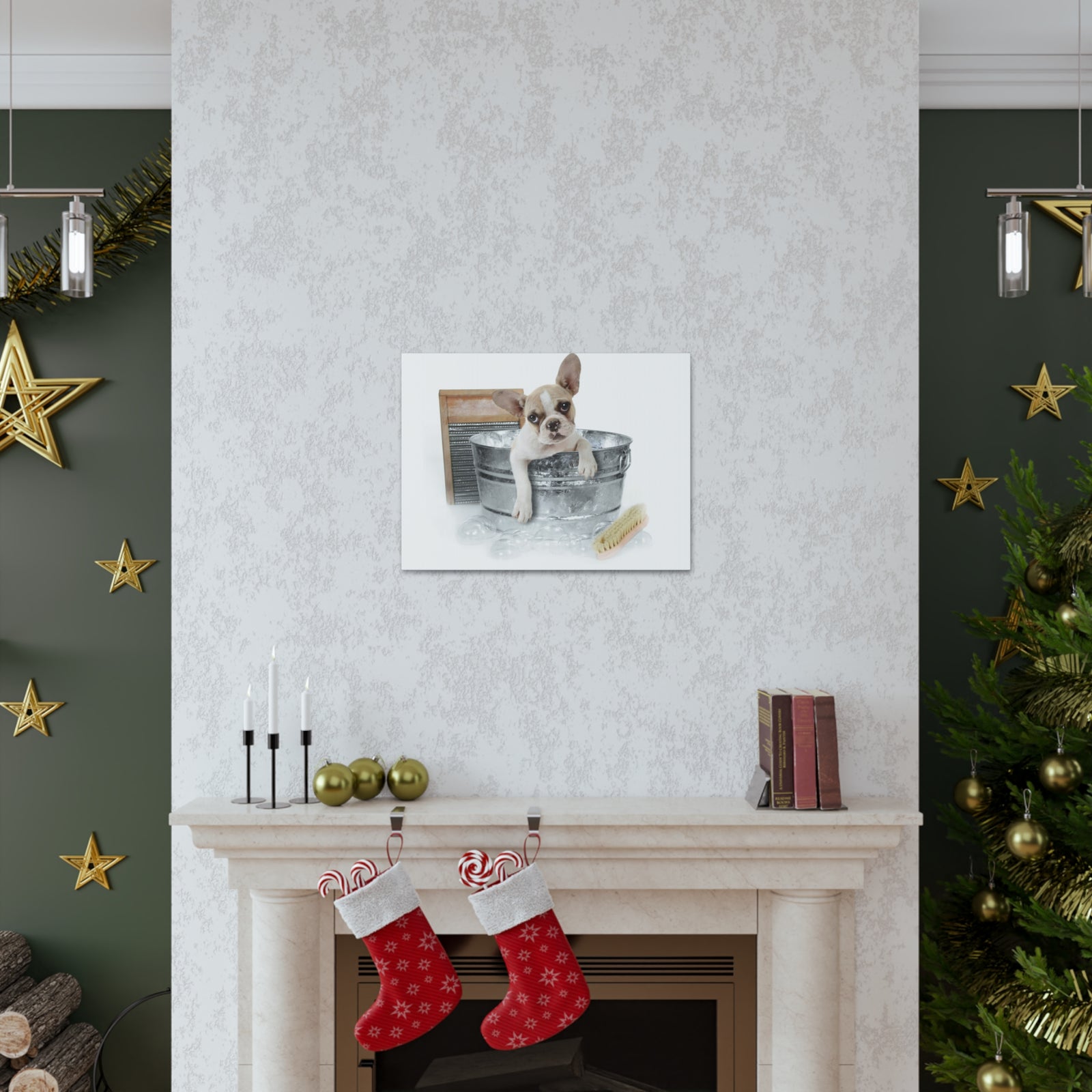 Cute French Bulldog Bath Canvas Wall Art for Home Decor Ready-to-Hang-Express Your Love Gifts