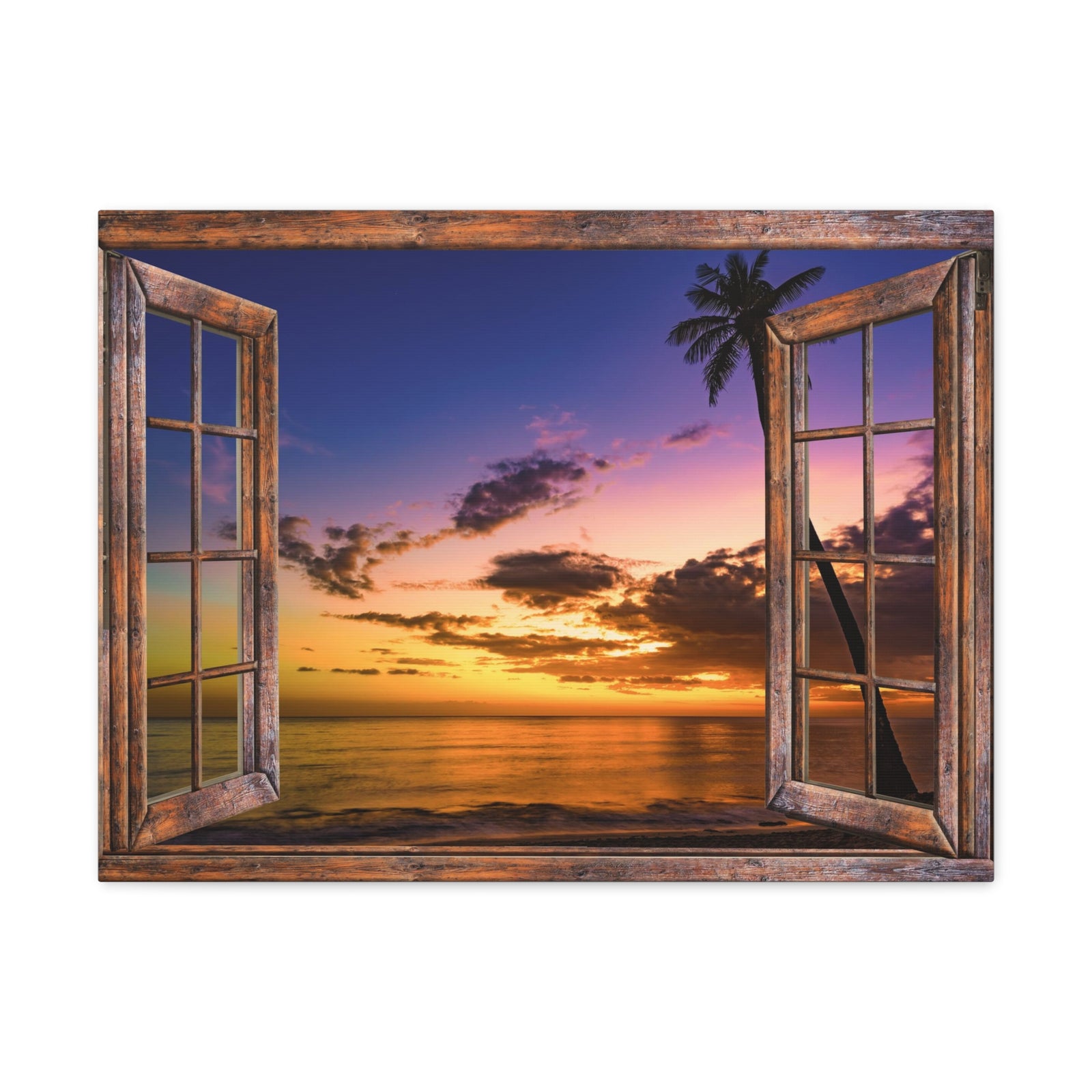 Canvas Print Wall Art Window Sunset Sea Nature Photography Realism Scenic Landscape Colorful Multicolor for Home Decor Ready to Hang-Express Your Love Gifts