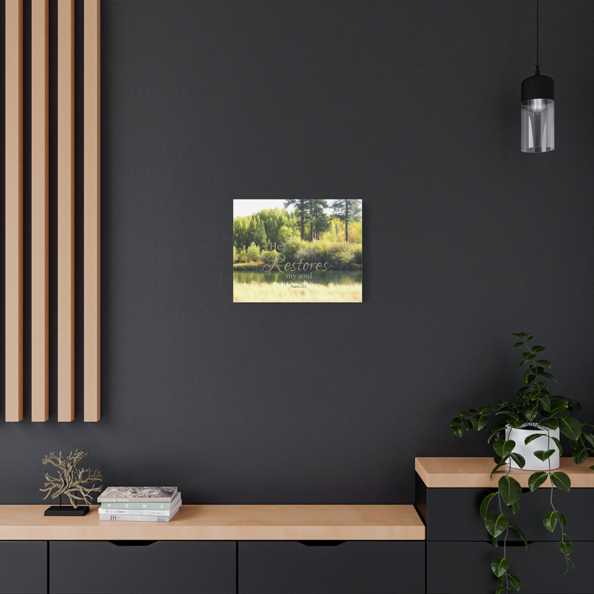 Scripture Walls Restores My Soul Psalm 23:3 Bible Verse Canvas Christian Wall Art Ready to Hang-Express Your Love Gifts