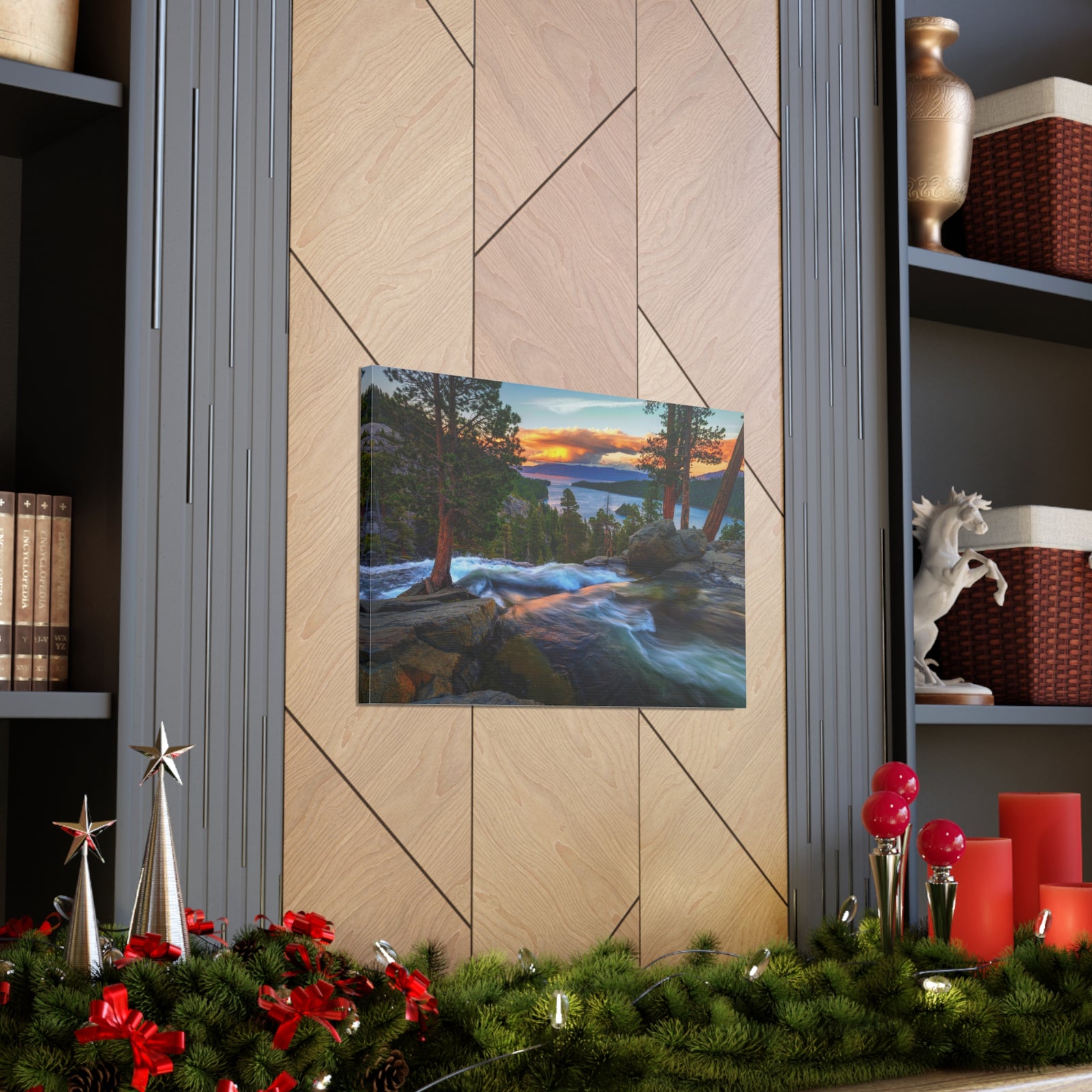 Water Rushing Lake Sunset Nature Wilderness Photography Canvas Wall Art for Home Decor Ready-to-Hang-Express Your Love Gifts