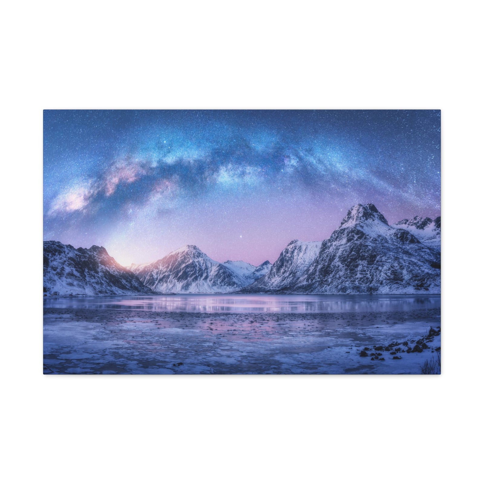 Winter Snow Mountain Lake Nature Wilderness Photography Canvas Wall Art for Home Decor Ready-to-Hang-Express Your Love Gifts