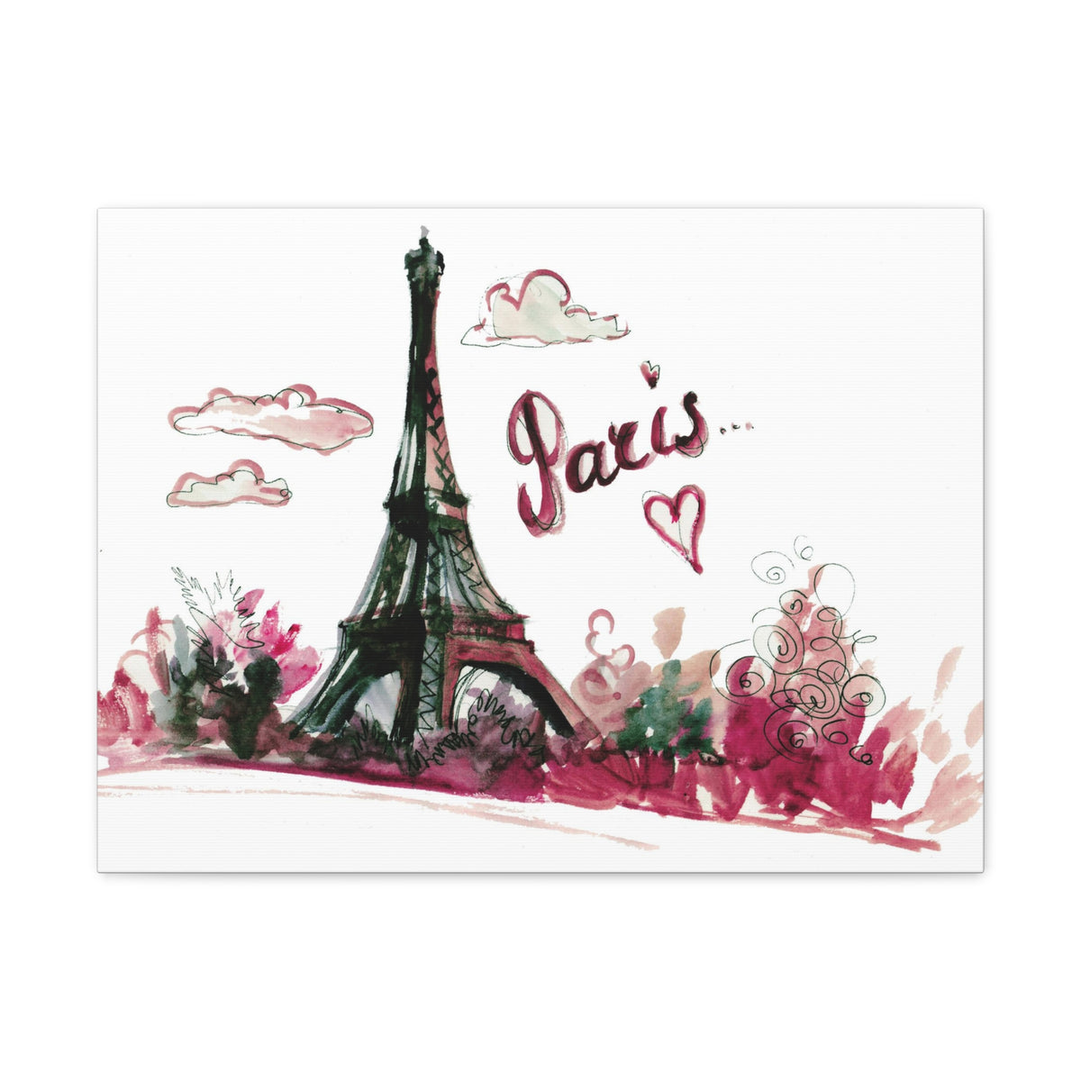 Pink Eiffel Tower Illustration Paris France Canvas Artwork High-Quality Breathtaking French City for Home Decor Ready to Hang-Express Your Love Gifts