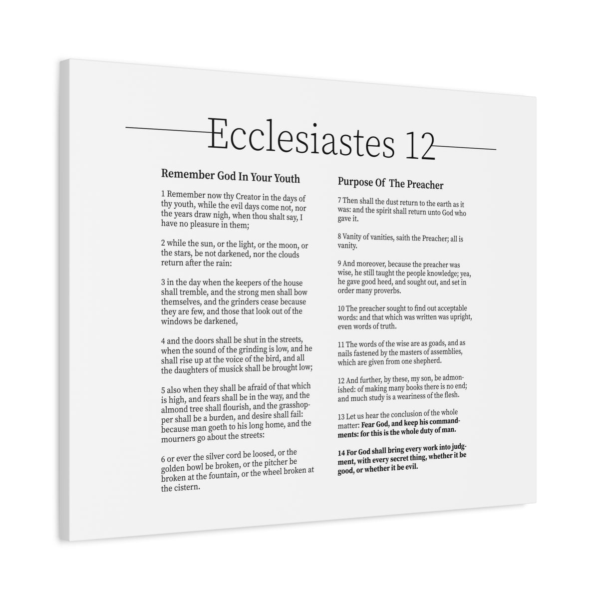 Scripture Canvas His Commandments Ecclesiastes 12 Christian Wall Art Bible Verse Print Ready to Hang-Express Your Love Gifts