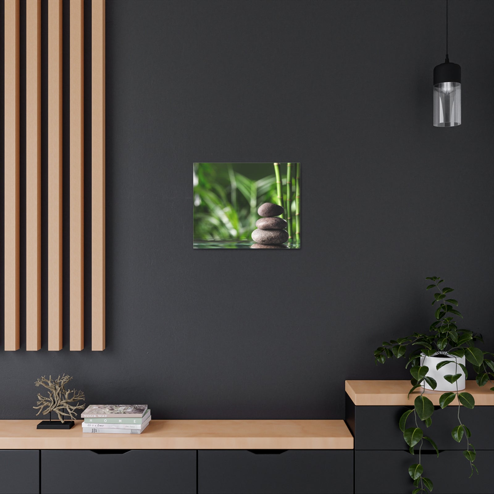 Stacked Stones on Water Forest Floral Nature Photography Canvas Wall Art for Home Decor Ready-to-Hang-Express Your Love Gifts