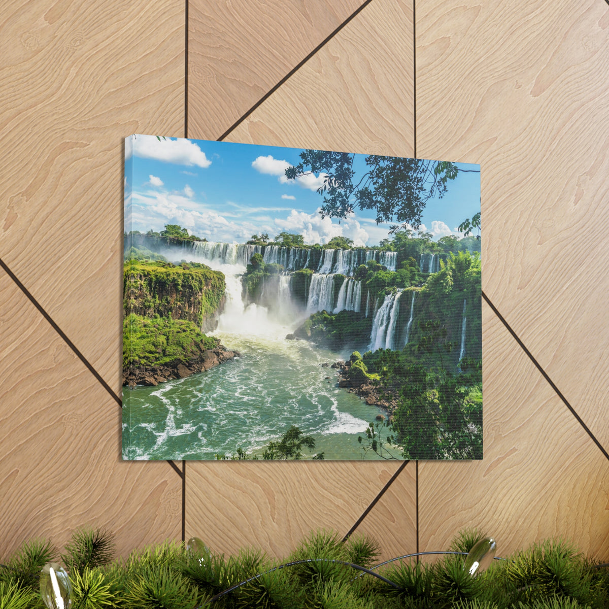 Green Jungle Cascading Waterfall Nature Wilderness Photography Canvas Wall Art for Home Decor Ready-to-Hang-Express Your Love Gifts