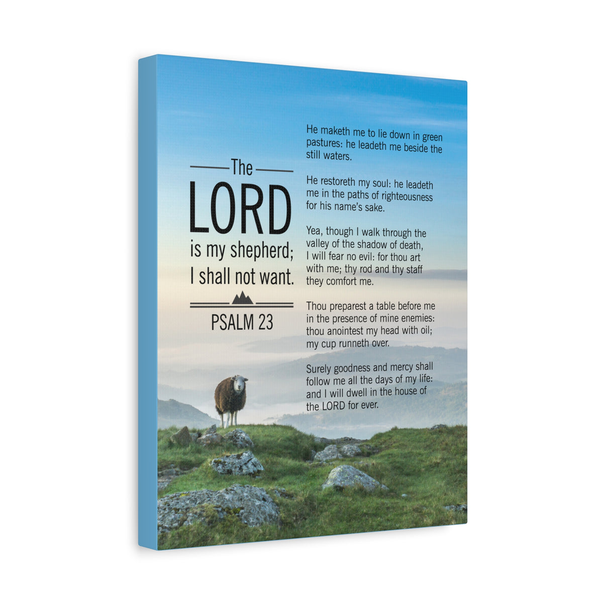 Bible Verse Canvas The Lord is My Shepherd Blue Sky Psalm 23 Wall Art Christian Home Decor-Express Your Love Gifts
