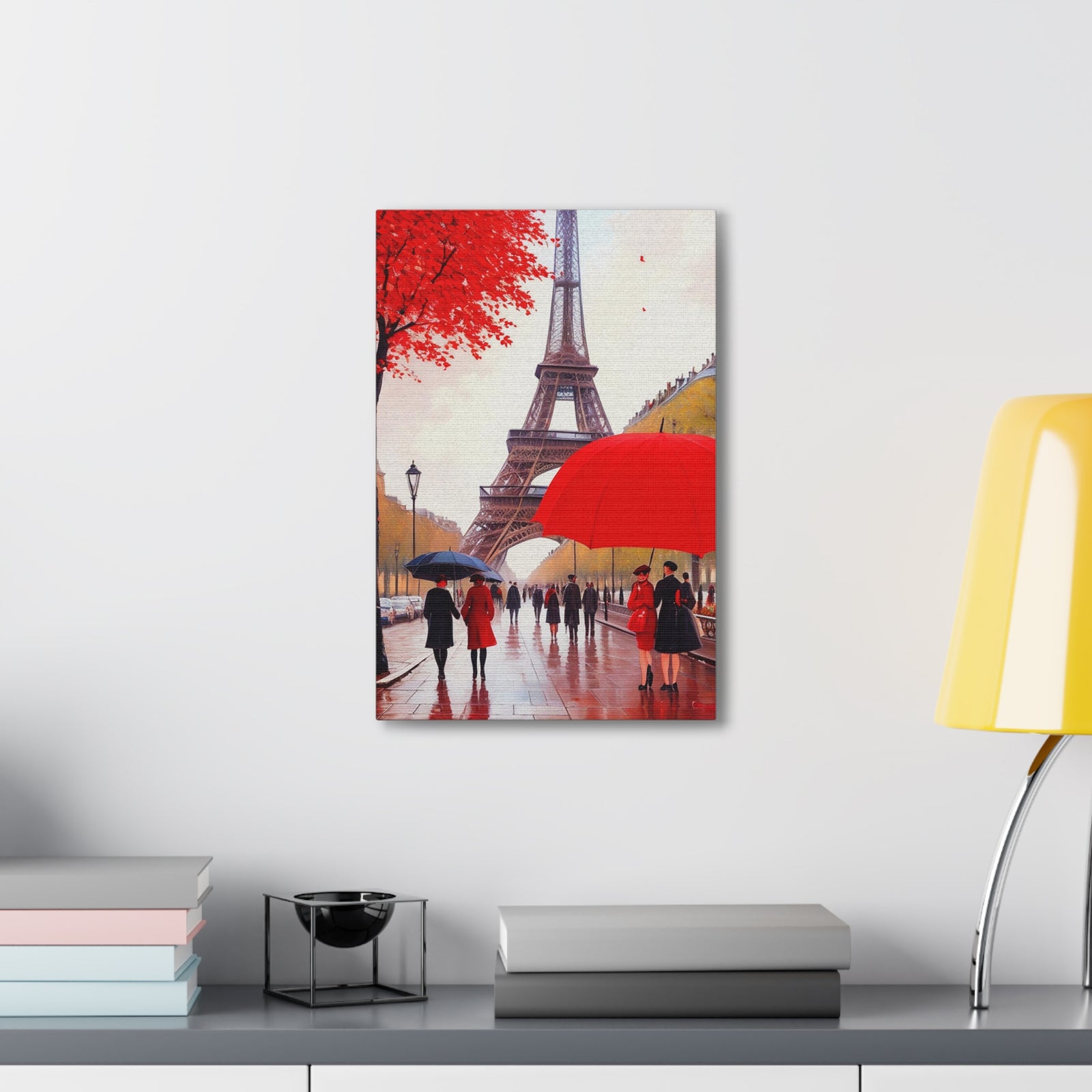 Eiffel Tower Big Red Umbrella Paris France Canvas Artwork High-Quality Breathtaking French City for Home Decor Ready to Hang-Express Your Love Gifts
