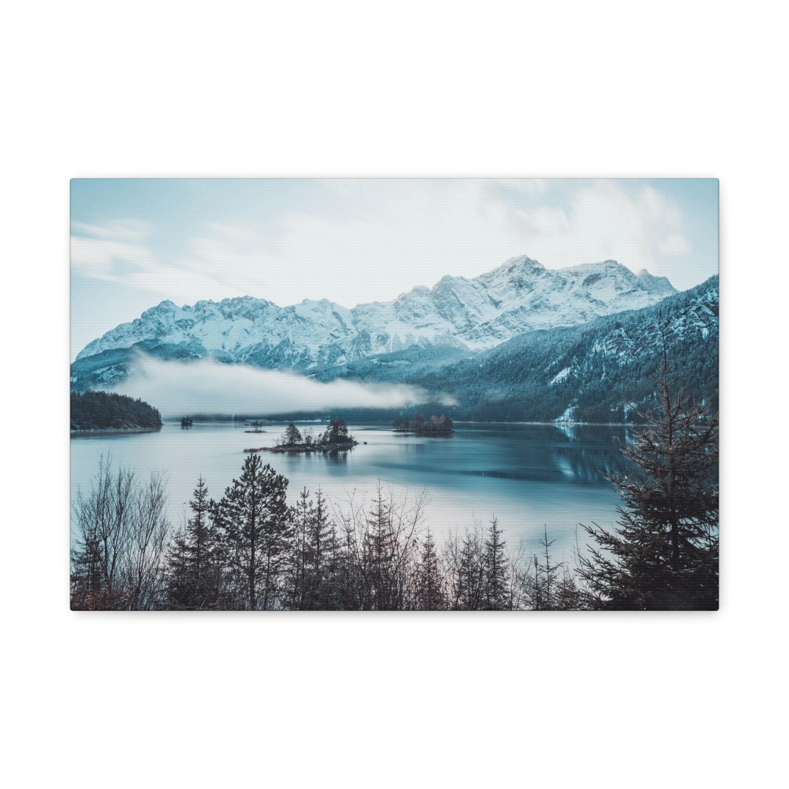 Winter Mountain Lake Pine Tree Lake Nature Wilderness Photography Canvas Wall Art for Home Decor Ready-to-Hang-Express Your Love Gifts