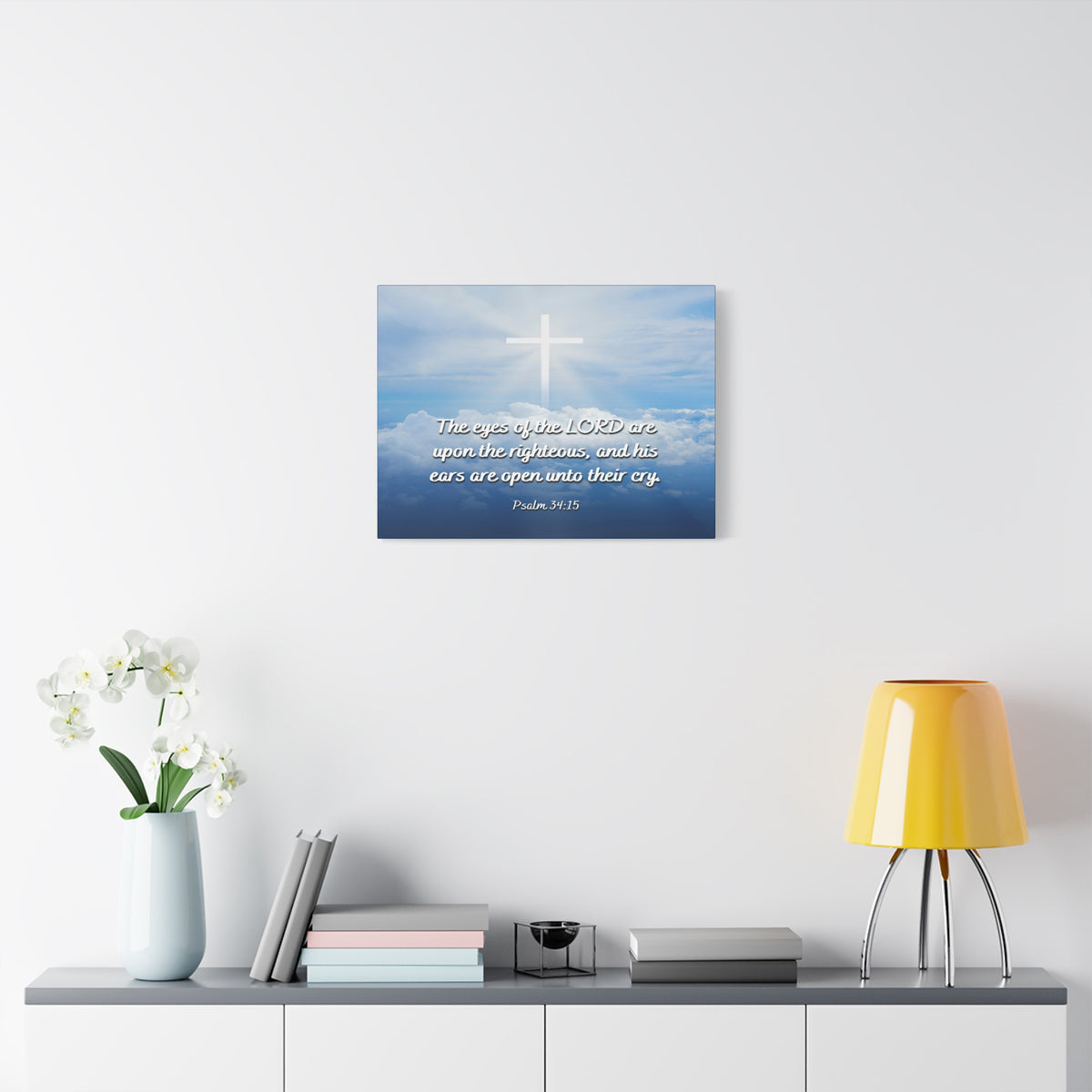 Scripture Canvas The Righteous Psalm 34:15 Christian Wall Art Bible Verse Print Ready to Hang-Express Your Love Gifts