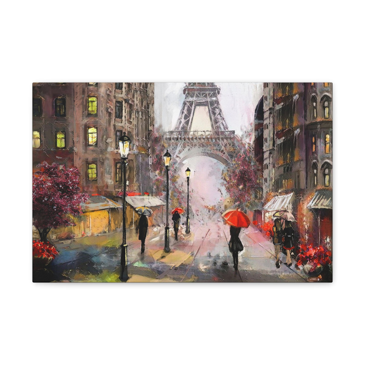 Paris Urban People Under Red Umbrella Paris Eiffel Tower Couple France Canvas Artwork High-Quality Breathtaking French City for Home Decor Ready to Hang-Express Your Love Gifts