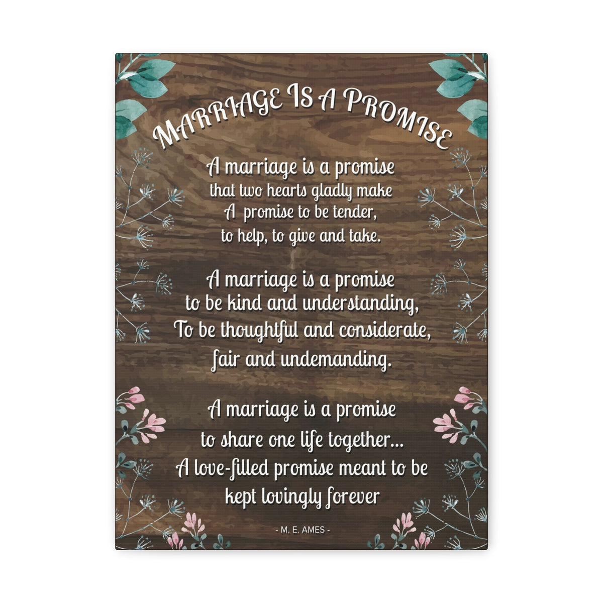 Marriage is a Promise Motivational Printed On Ready To Hang Stretched Canvas Wall Art-Express Your Love Gifts