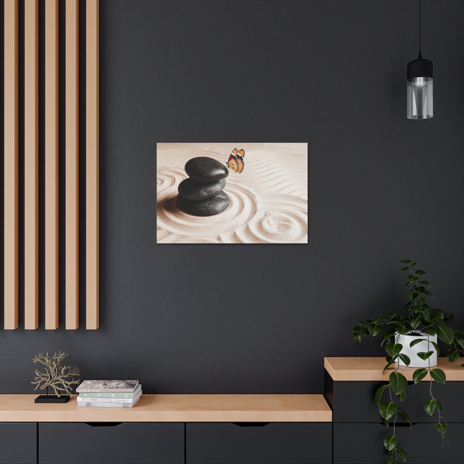 Stones on Sand Forest Floral Nature Photography Canvas Wall Art for Home Decor Ready-to-Hang-Express Your Love Gifts